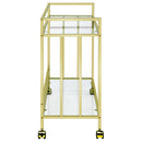 Cara 2-tier Rectangular Glass Shelf Metal Bar Cart Brass