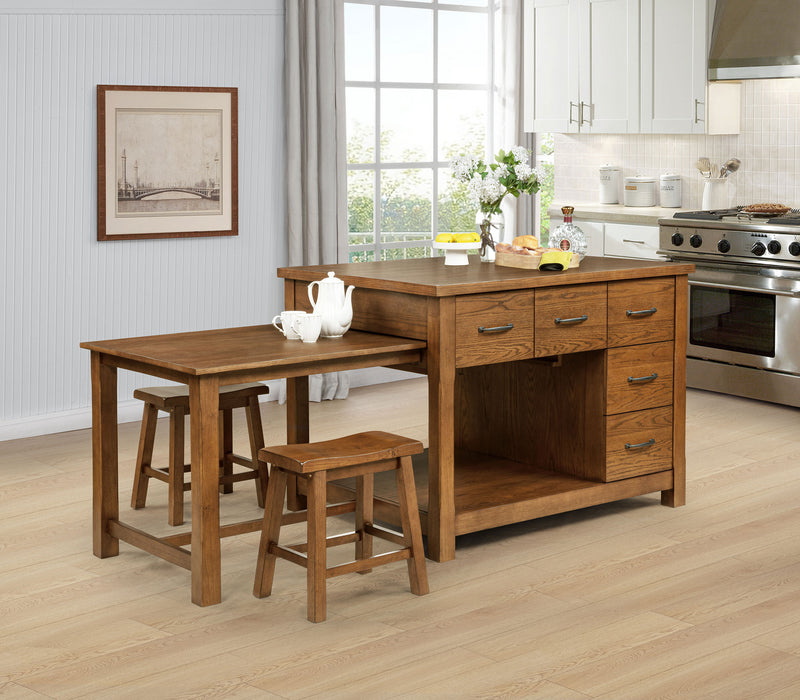 Mayfair 3-piece Kitchen Island with Extension Table Dark Oak
