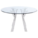 Alaia Round 51-inch Clear Glass Top Dining Table Chrome