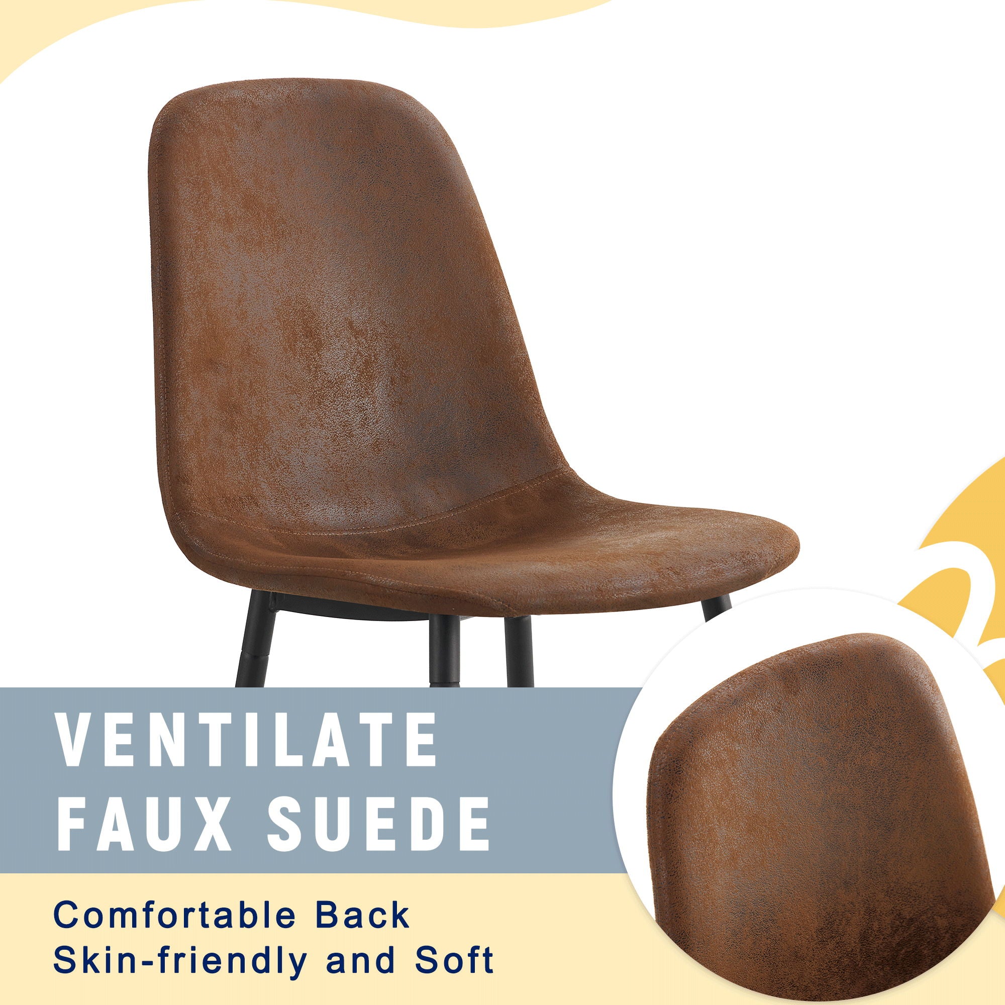 Suede Backrest Chairs With Metal Legs & Herringbone Dining Table Set