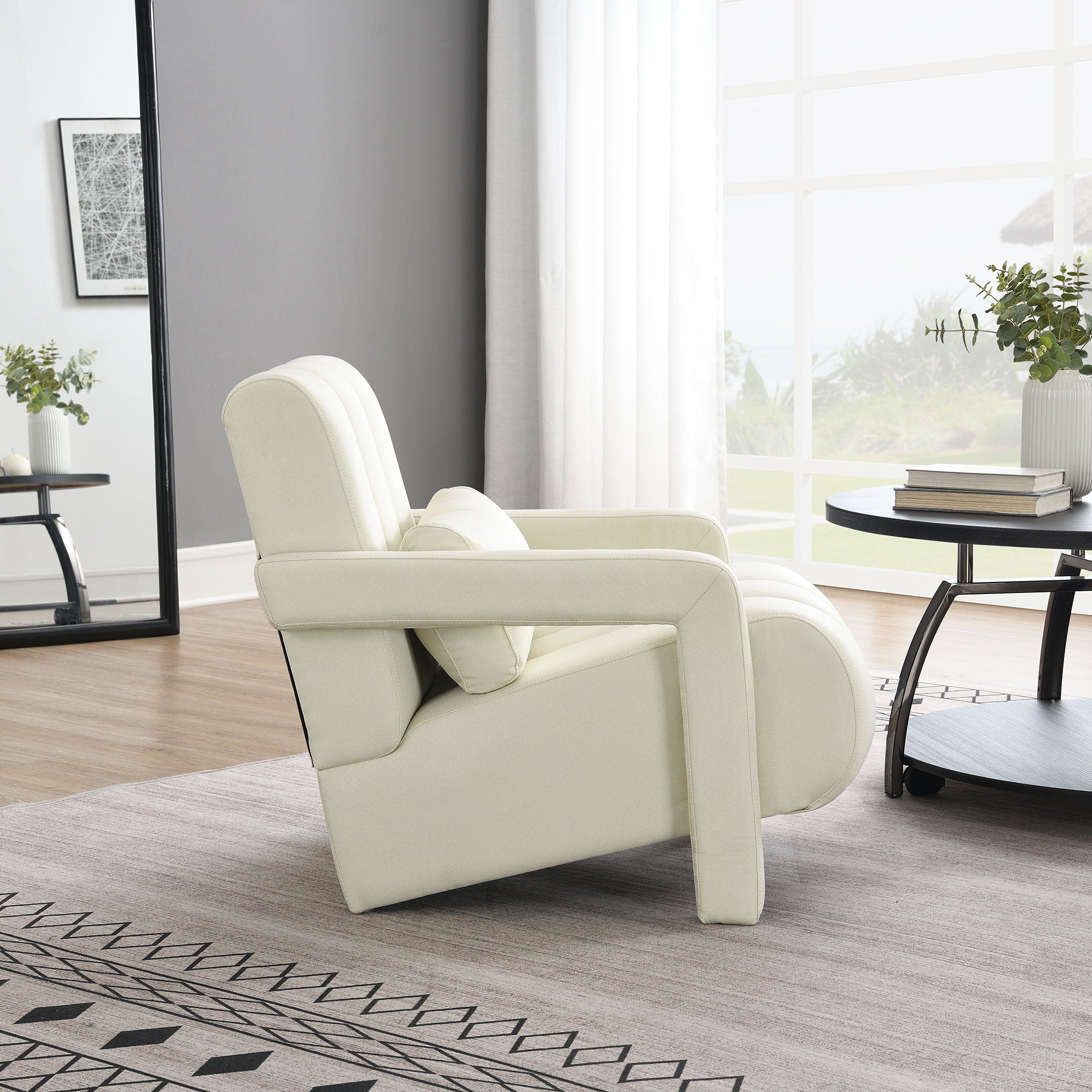 Modern Upholstered Accent Chair, Comfortable Fabric With A Pillow For Living Room