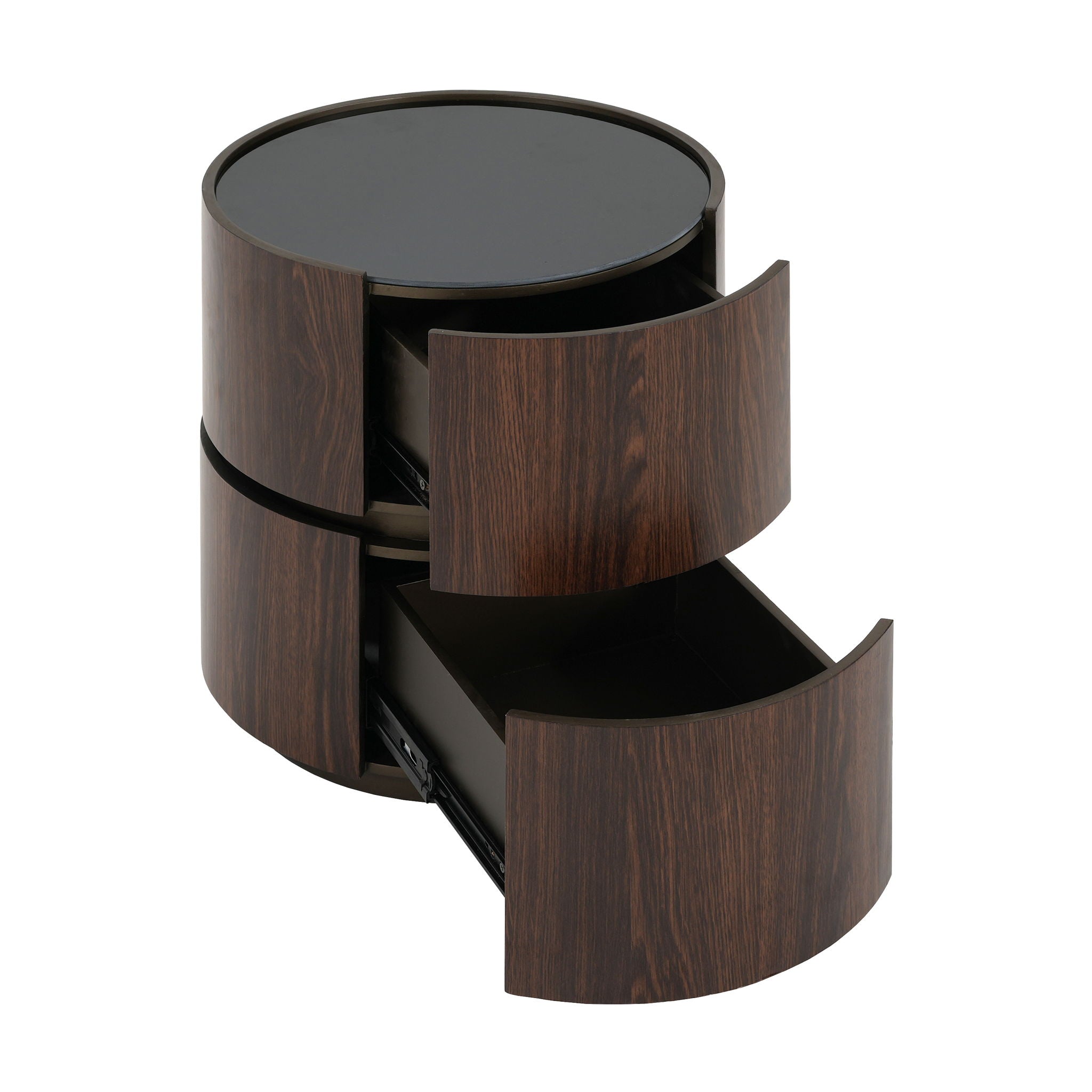 Elegant Italian High Grade Double Layer Storage Round Side Table - Brown / Black