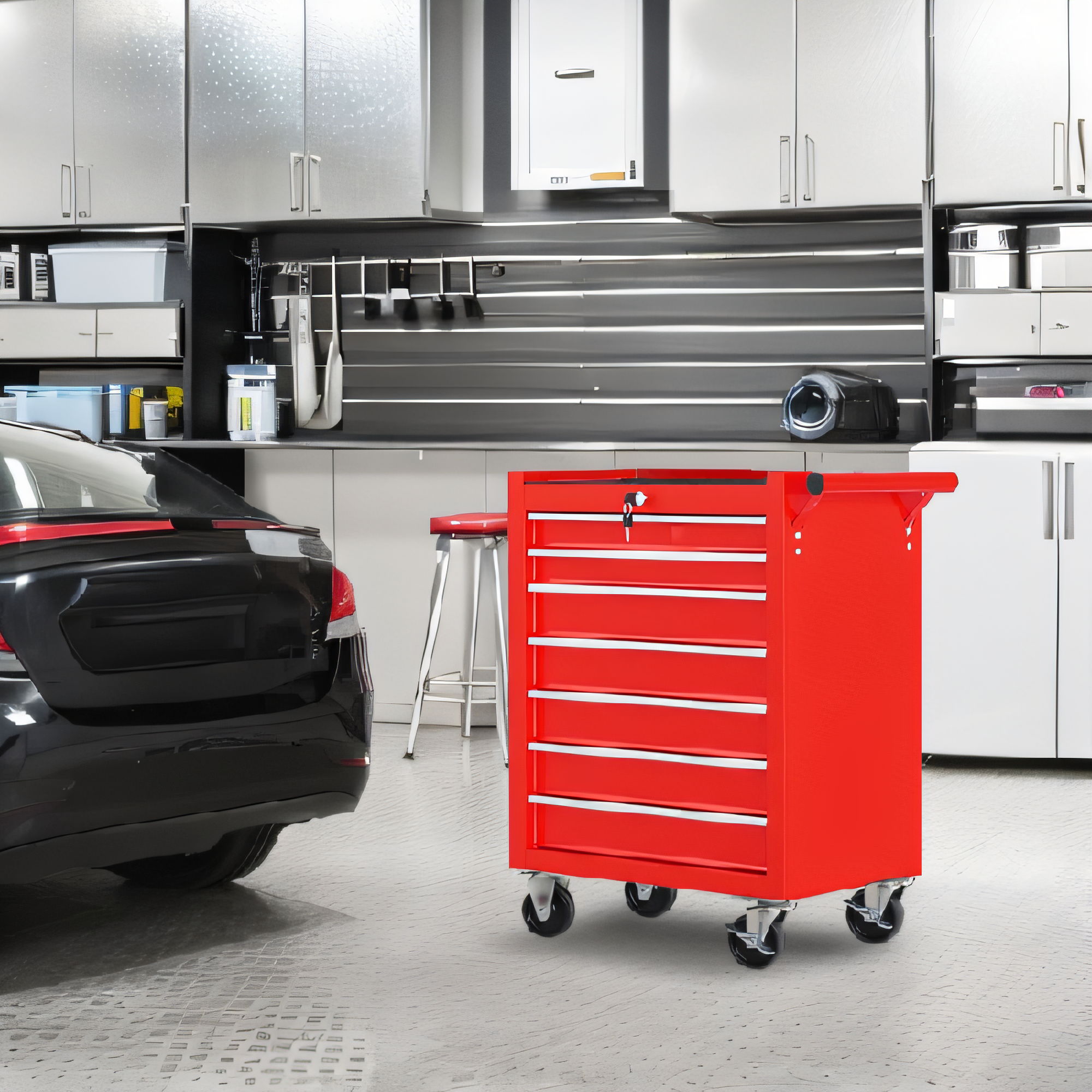 7 Drawer Rolling Tool Chest With Wheels, Multifunctional Tool Box And Storage
