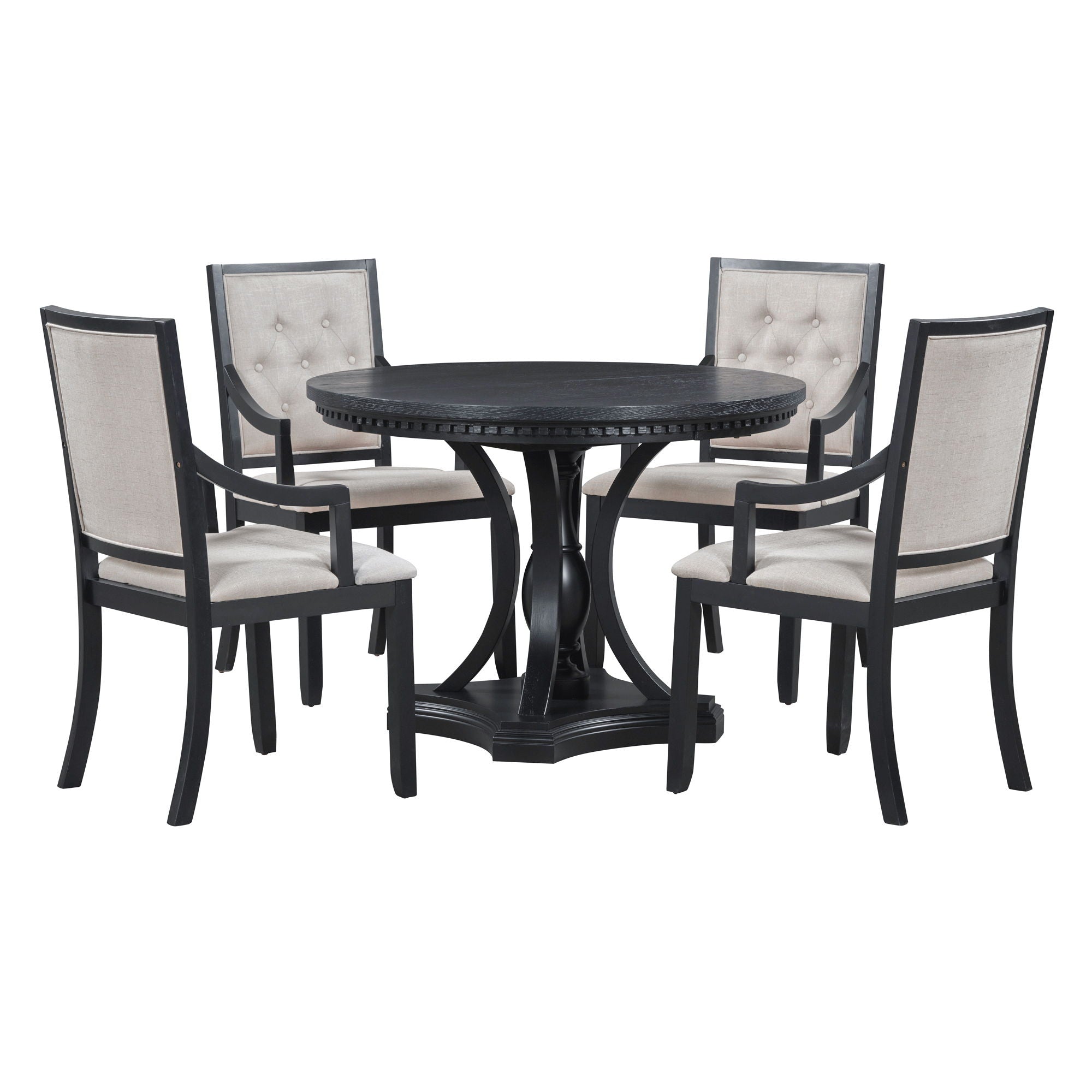 5 Piece Dining Set Extendable Round Table And 4 Chairs - Black / Oak