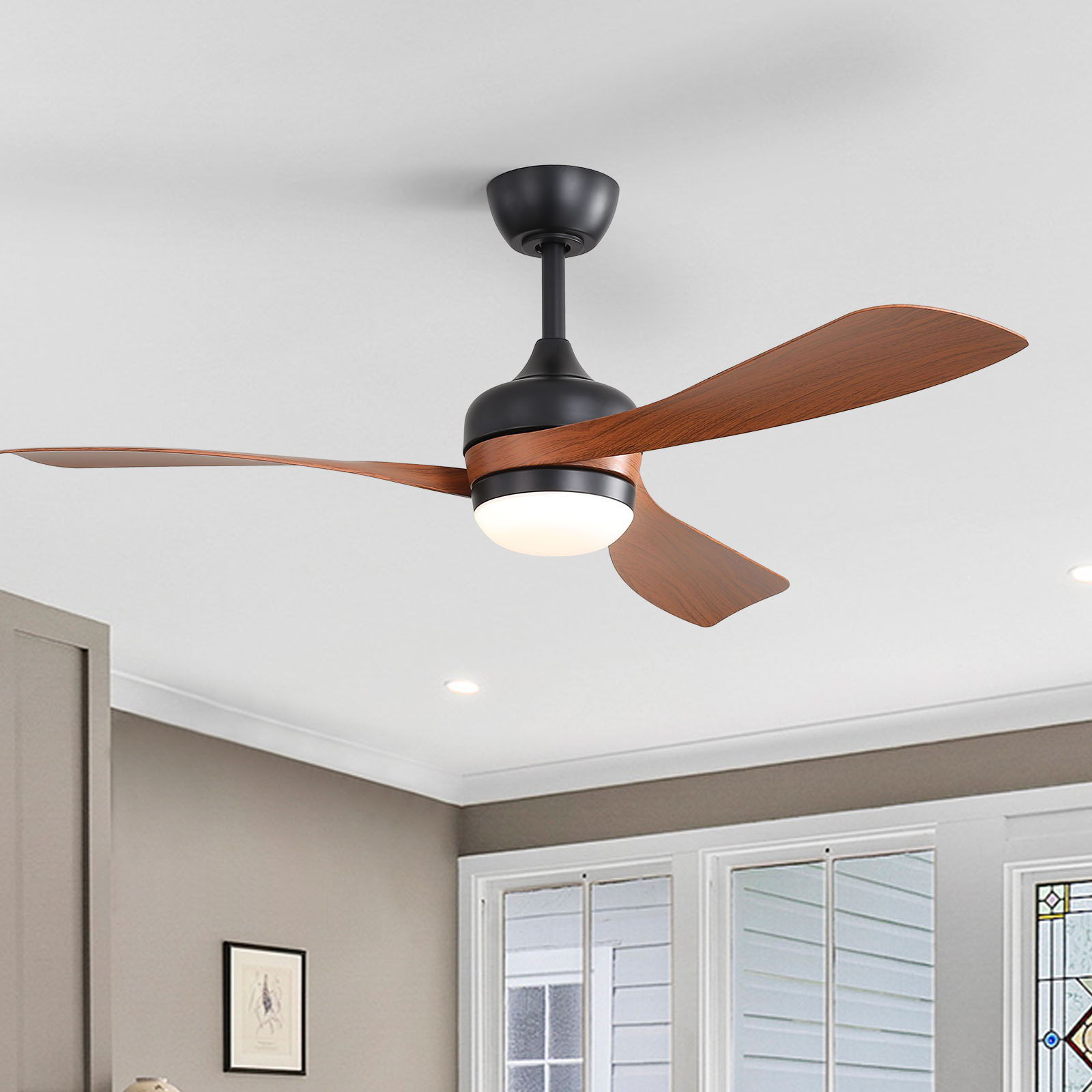 Ceiling Fan With 3 Blades, Remote Control, Reversible DC Motor, Noiseless Operation, 3 Downrods
