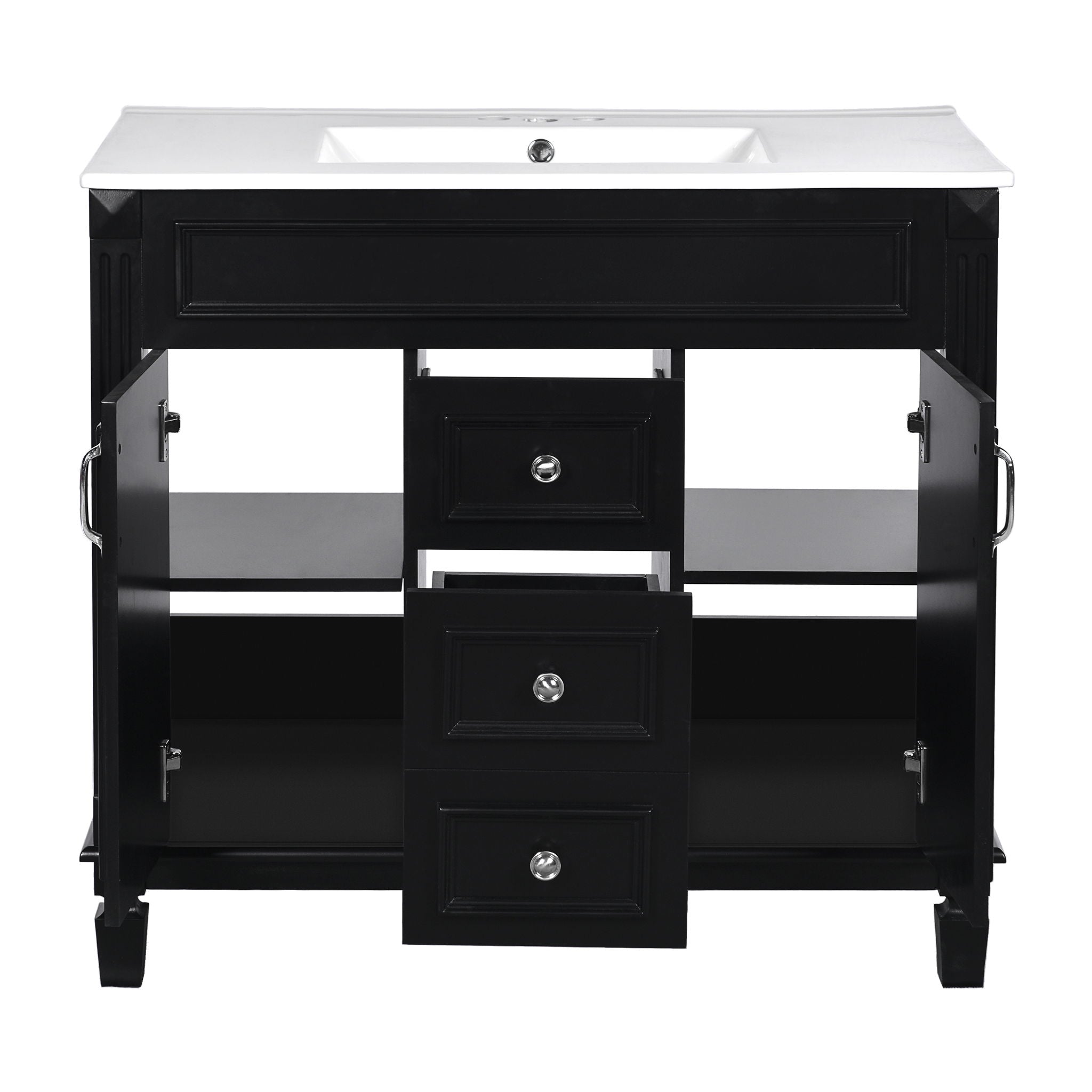 Bathroom Vanity With Top Sink, Mirror Cabinet, 2 Soft Closing Doors & 2 Drawers