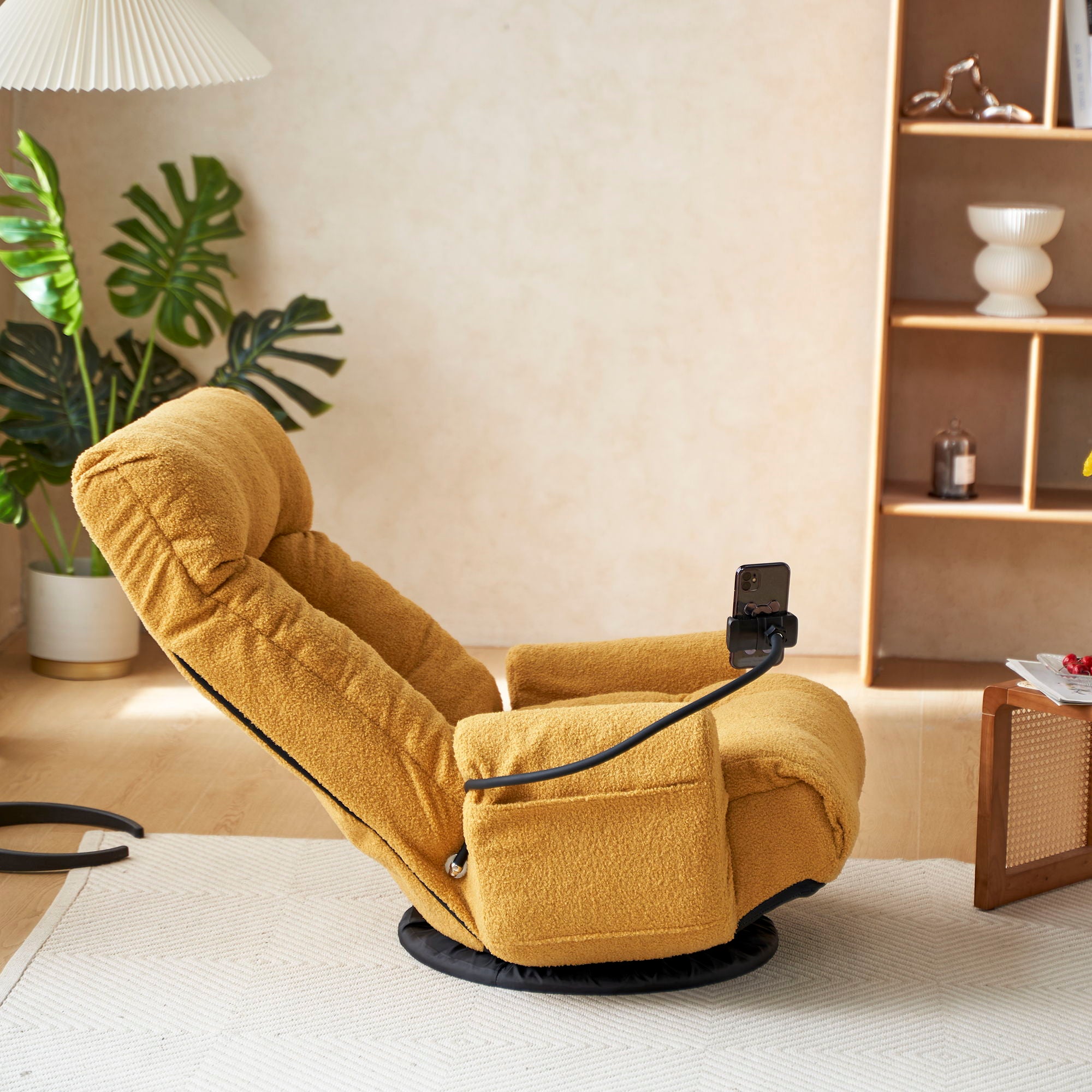 Adjustable Swivel Lounge Chair With 360 Degree Rotating Seat And Headrest Support