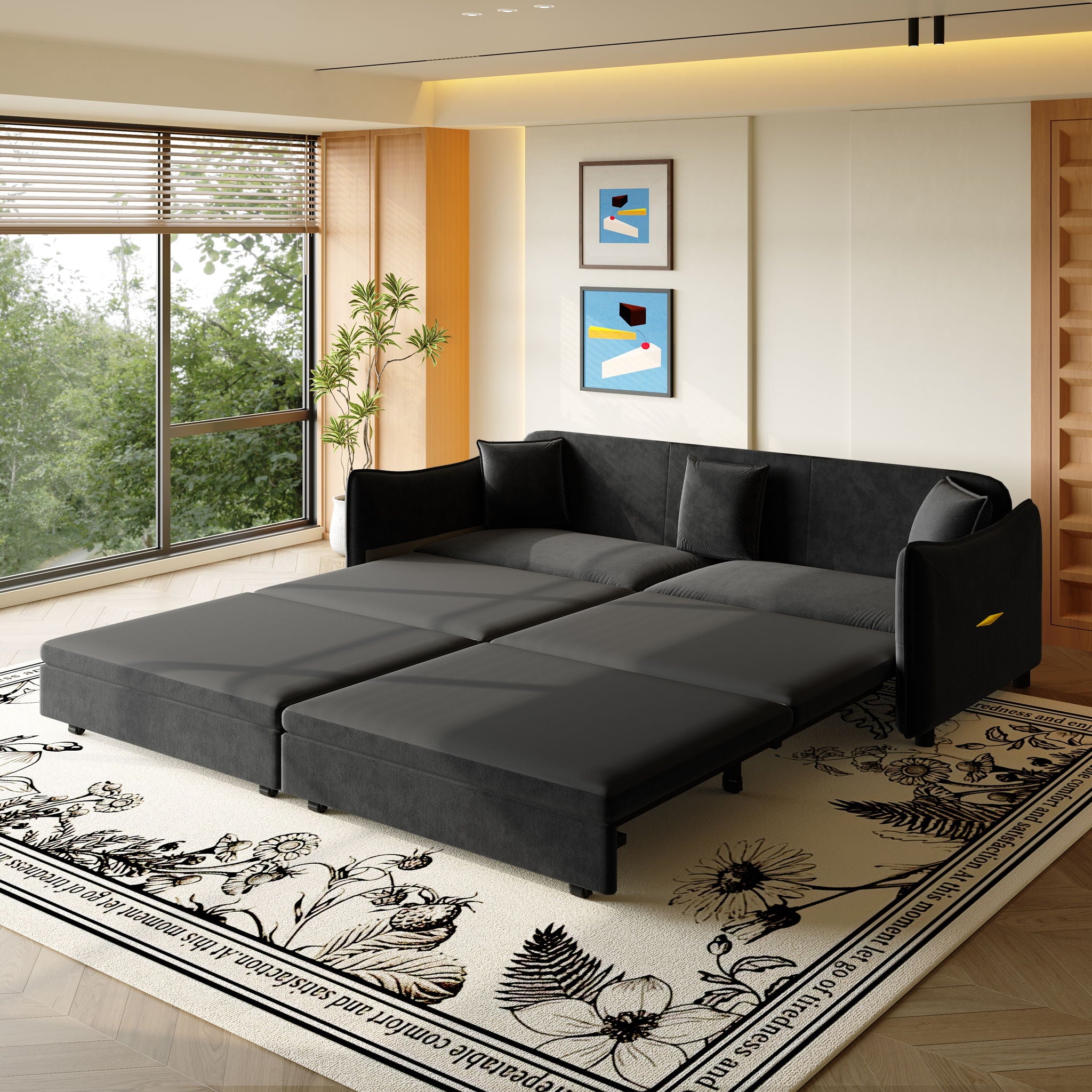 King Pull Out Sofa Bed, 3-In-1 Convertible Bed With 3 Pillows