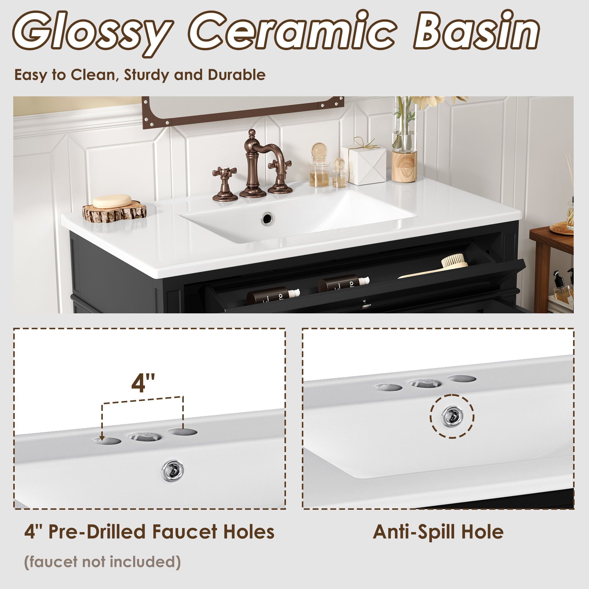 Bathroom Vanity With Top Sink, 2 Drawers And Tip Out Drawer