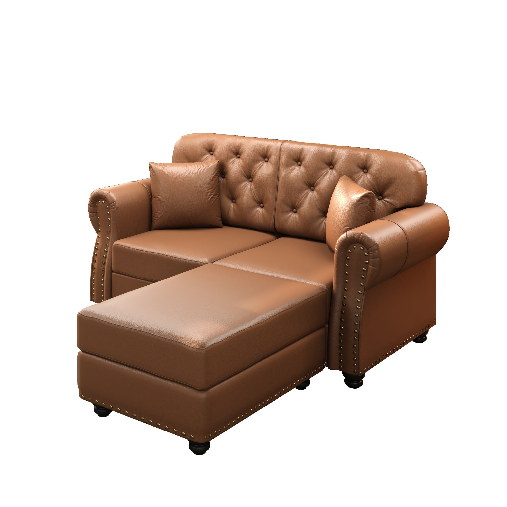 Upholstered Sofa With Nailhead Trim, Rolled Armrests With Ottoman