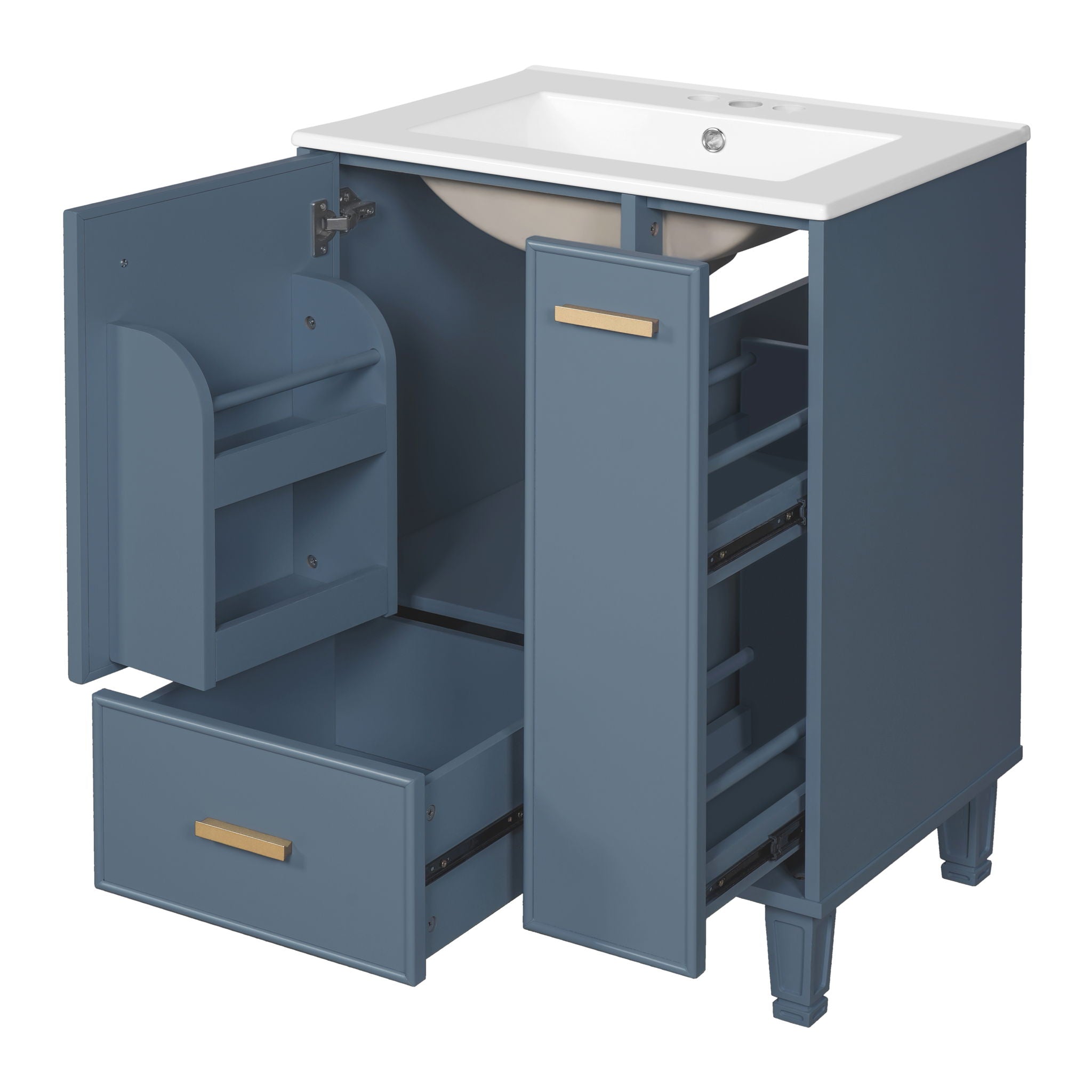 Bathroom Vanity With Sink, Deep Drawer, Door Shelf, 2 Tier Basket