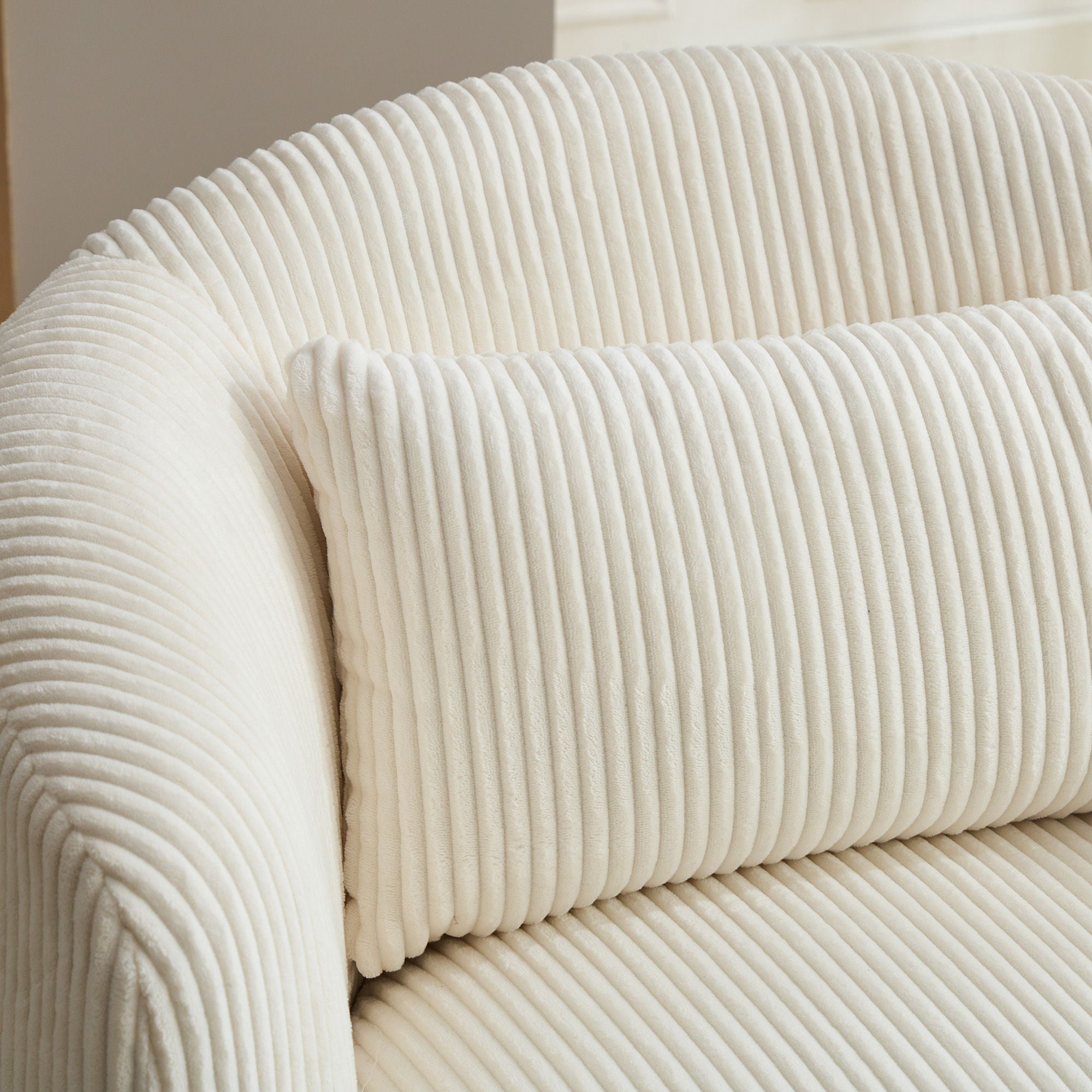 Wide Upholstered 360° Swivel Barrel Soft Chair With Pillow