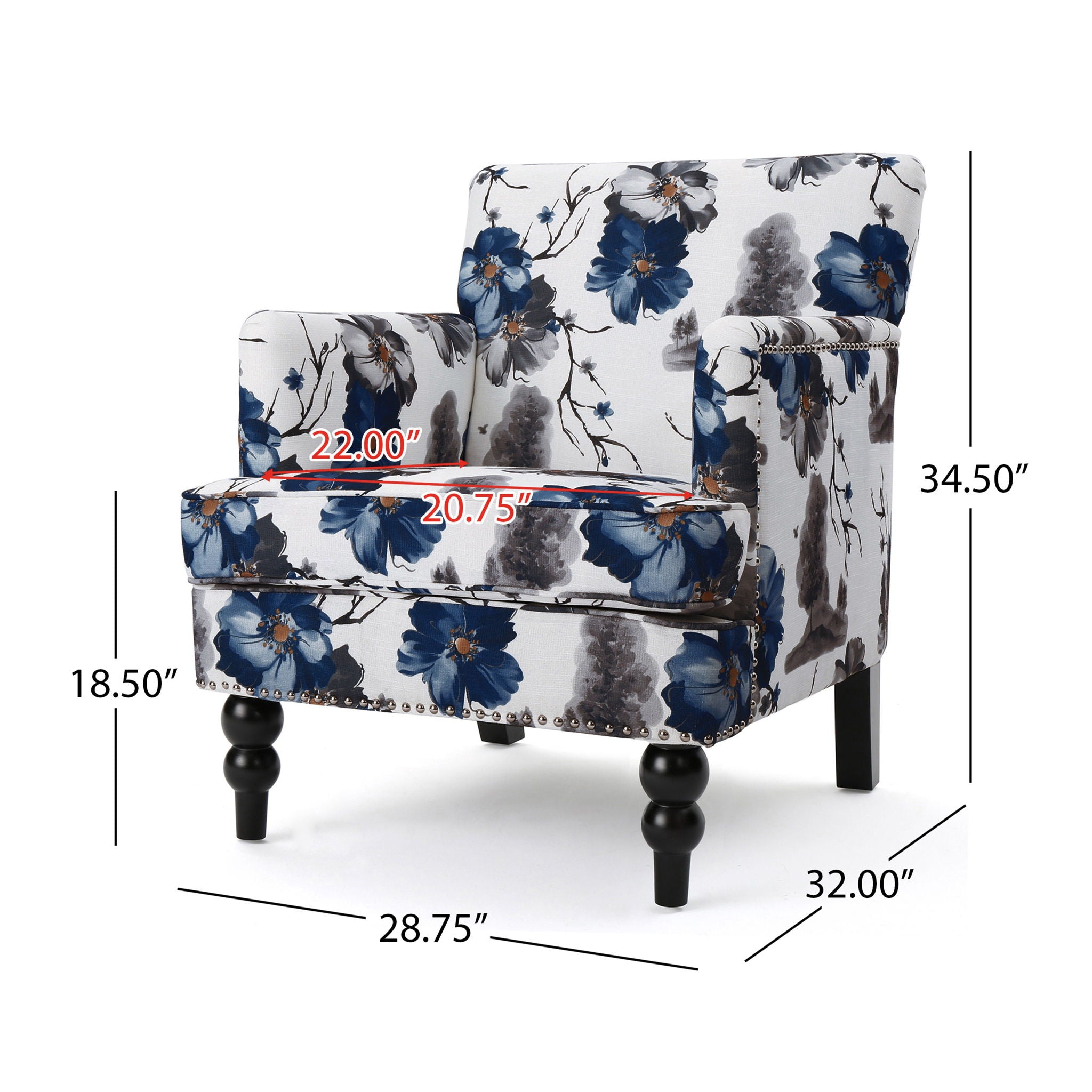 Club Chair With Tapered Birch Wood Legs - Multicolor