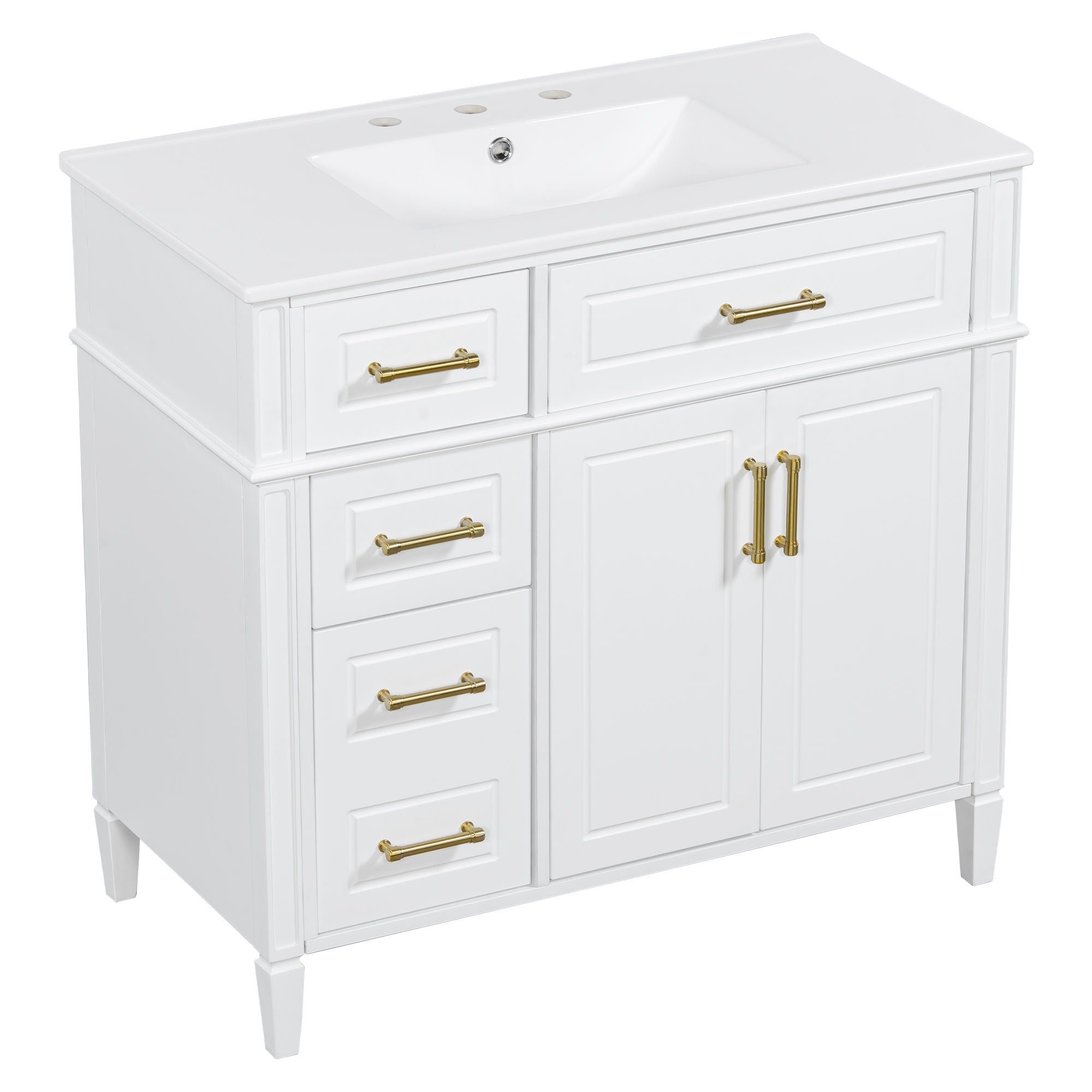 Bathroom Vanity With Sink, 4 Drawers, 2 Doors
