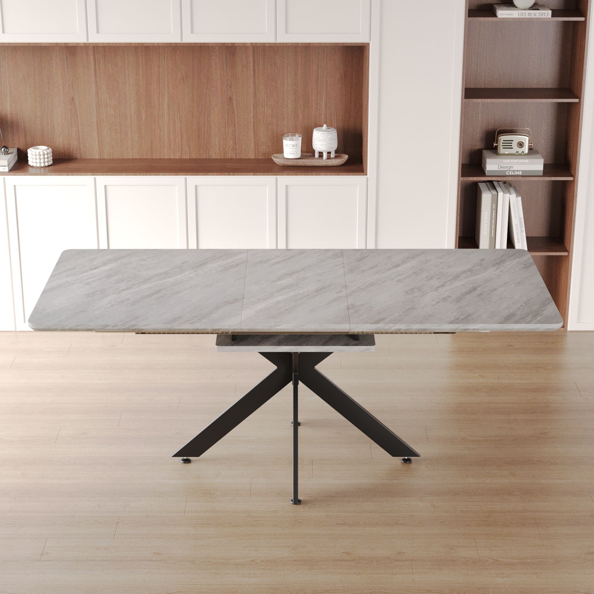 Extendable Dining Table Set With Curved Backrest Upholstered Chairs