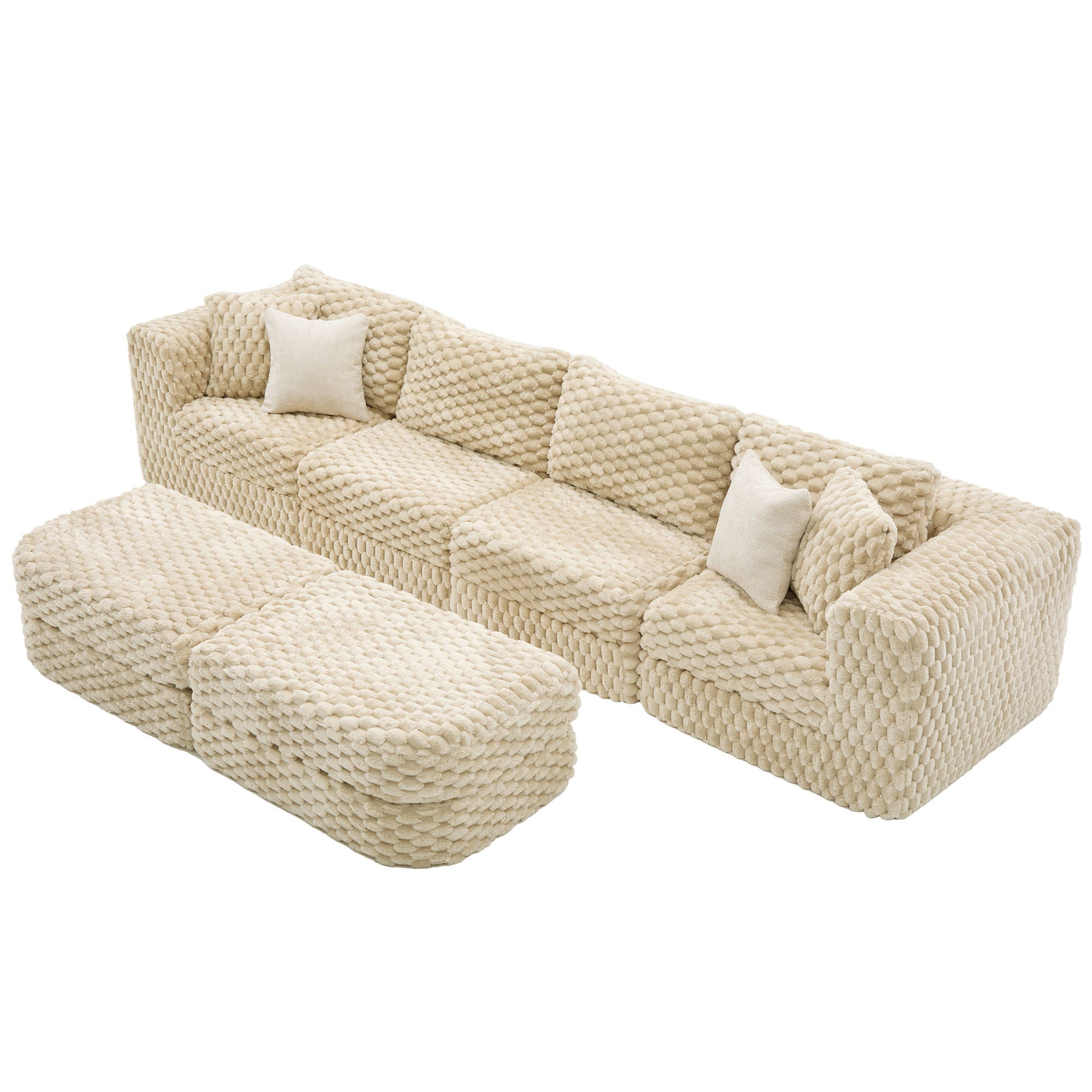 Modular Sectional Sofa, Boneless Couch With 2 Movable Ottomans