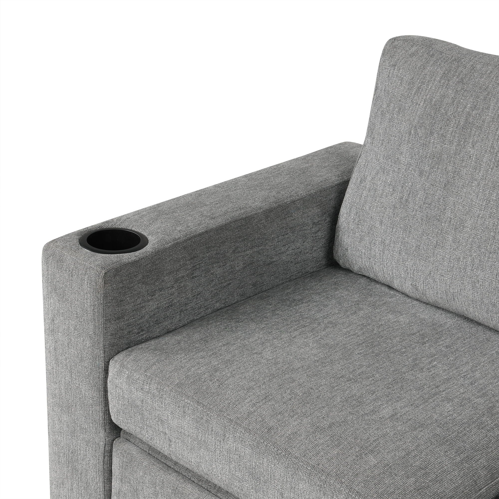 Modern 2 Seater Loveseat Sofa With Pull-Out Bed, Fabric, Built-In USB Ports & Cup Holders