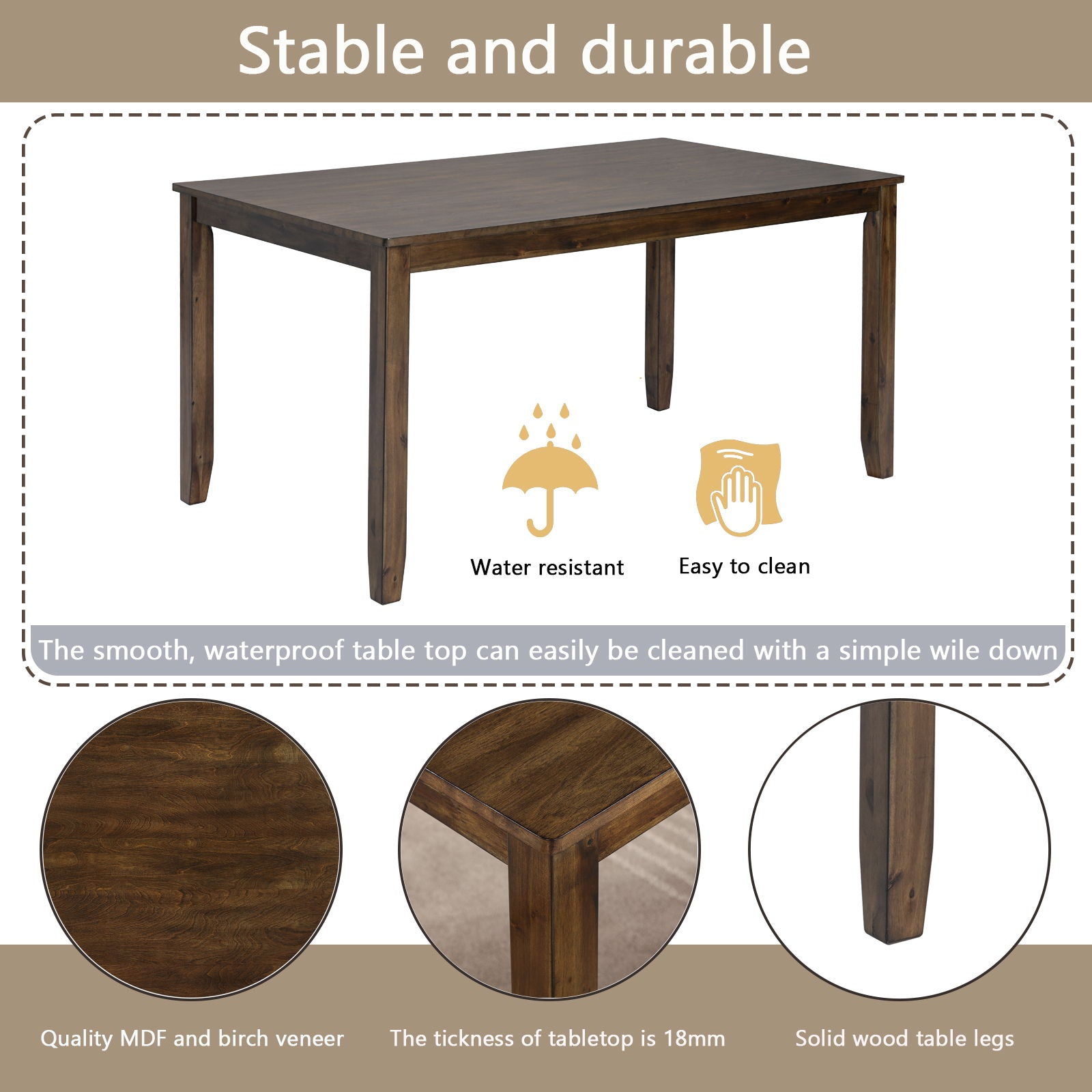 6 Pieces Kitchen Dining Set, Rectangular Wooden Dining Table With 4 Upholstered Chairs And A Bench