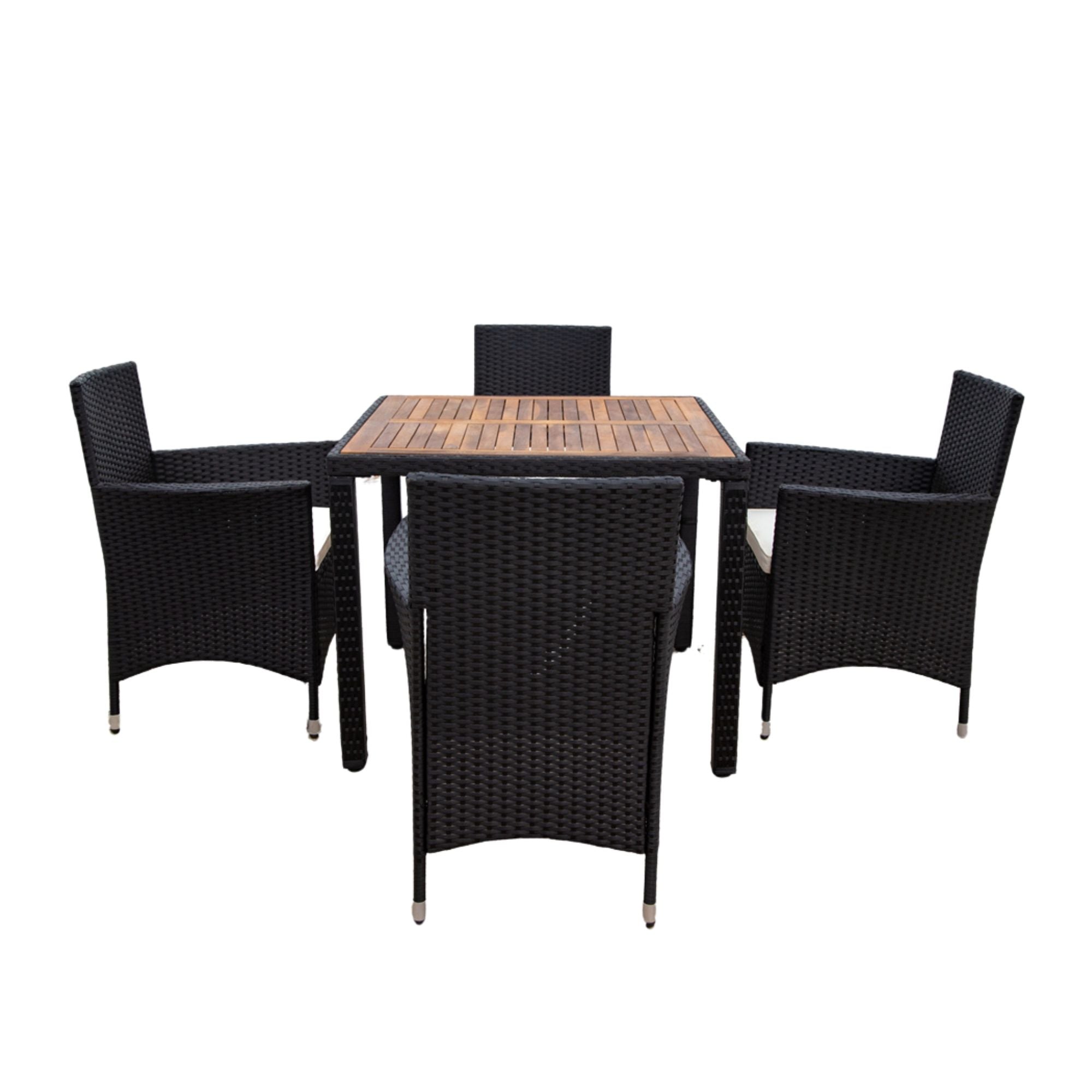 Outdoor Patio Wicker Dining Set With Acacia Wood Top