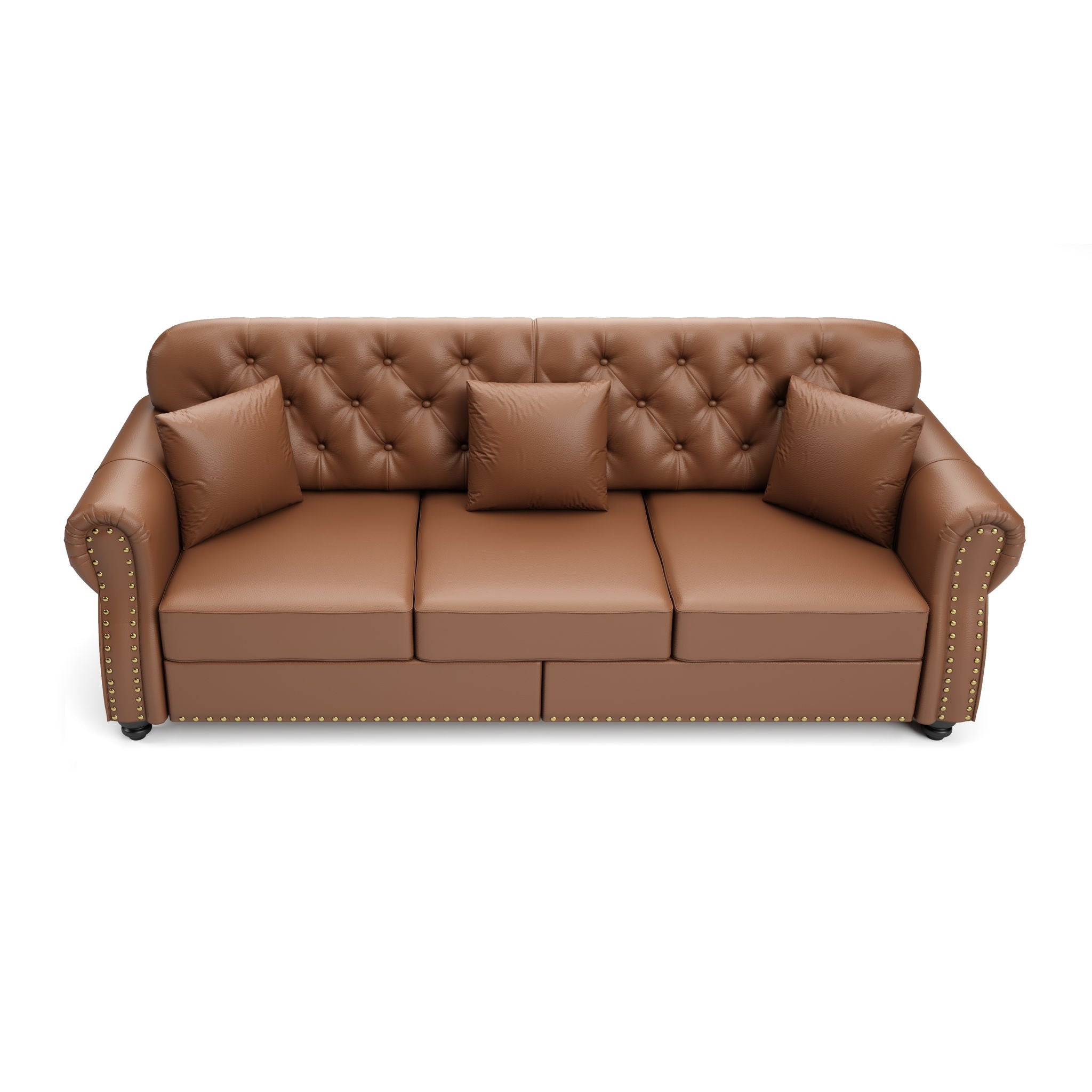 Upholstered Sofa With Nailhead Trim, Rolled Armrests With Ottoman