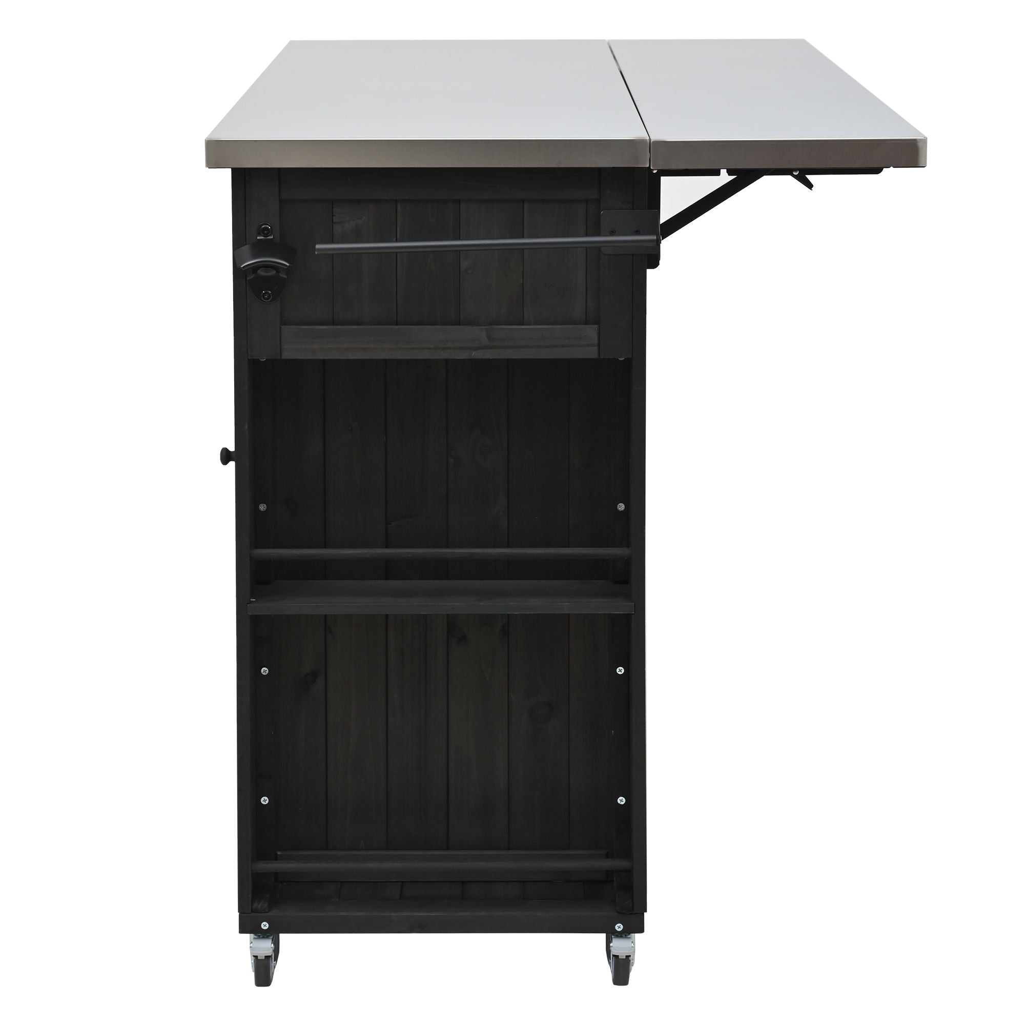 Outdoor Kitchen Island With Stainless Steel Top, Ample Storage Space, Towel And Spice Racks And A Bottle Opener