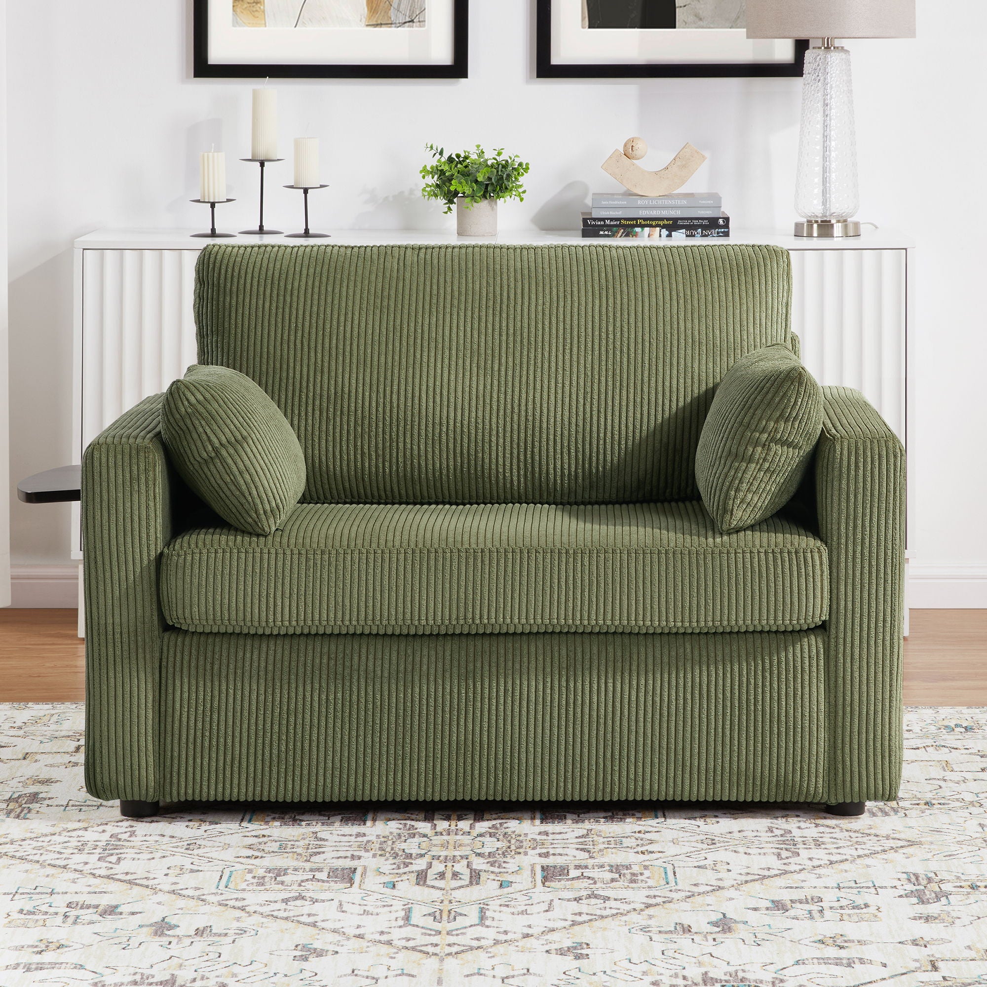 Sleeper Sofa With Foldable Mattress, USB Ports, Side Table & Storage Pocket