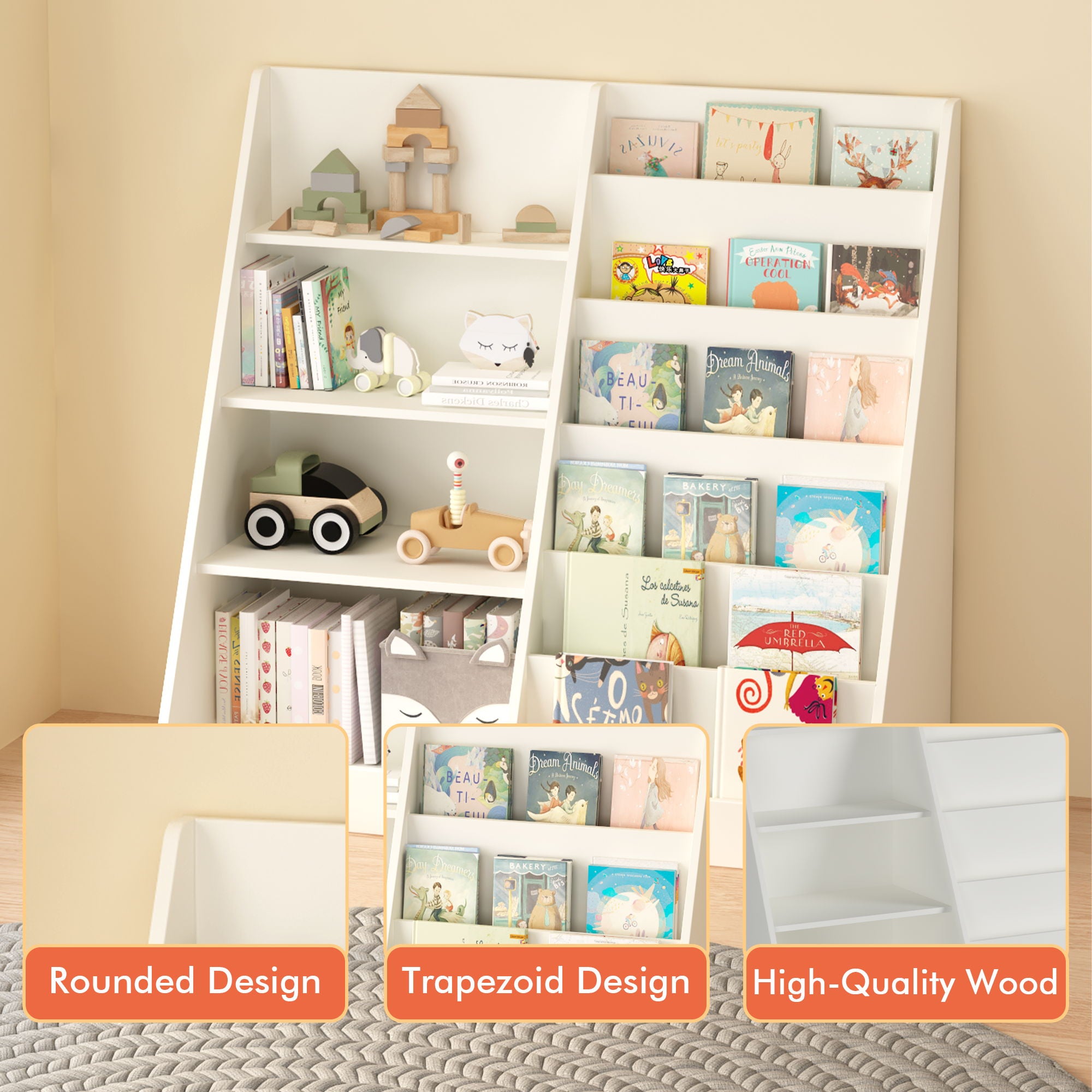 Bookshelf And Toy Storage Organizer, 4 Tier Bookcase With Display Stand For Playroom