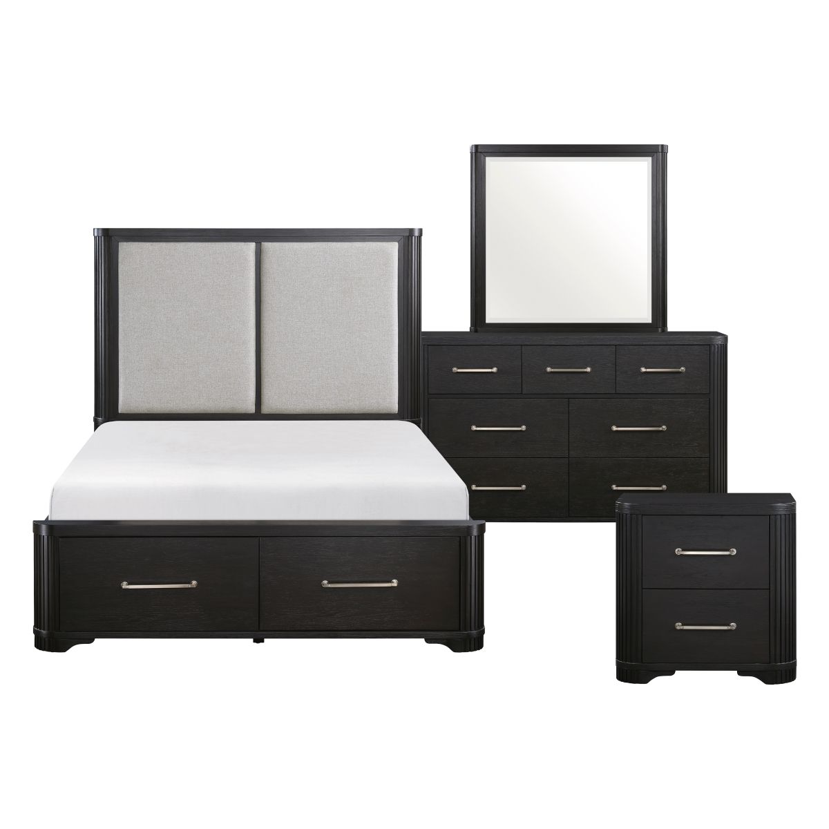 Gilbert - 4 Piece Set (Queen Bed, Nightstand, Dresser, Mirror) - Charcoal