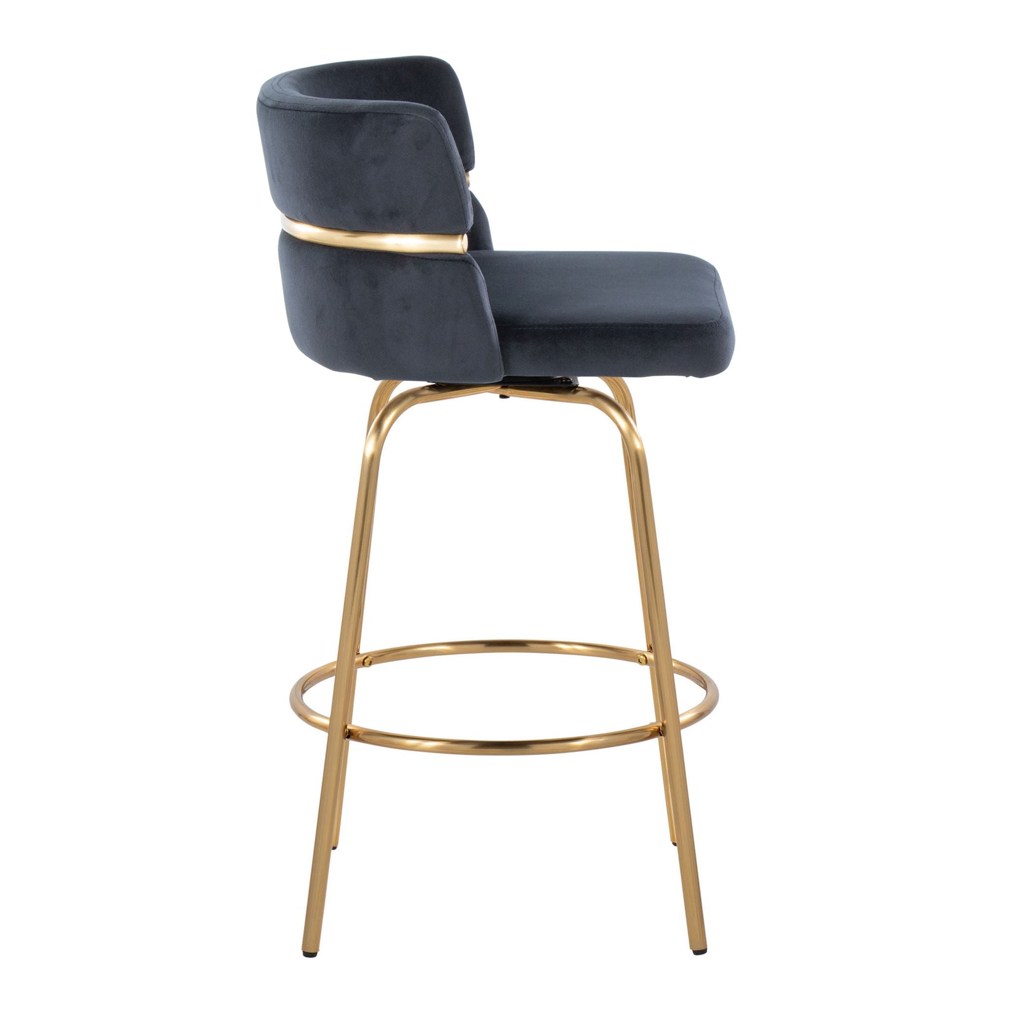 Cinch - Glam / Art Deco Fixed Height Counter Stool With Swivel With Round Footrest (Set of 2)