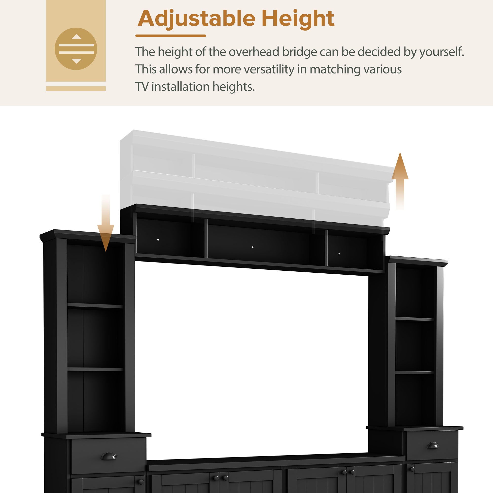 Minimalist Entertainment Wall Unit Set With Bridge For TVs Up To 75"
