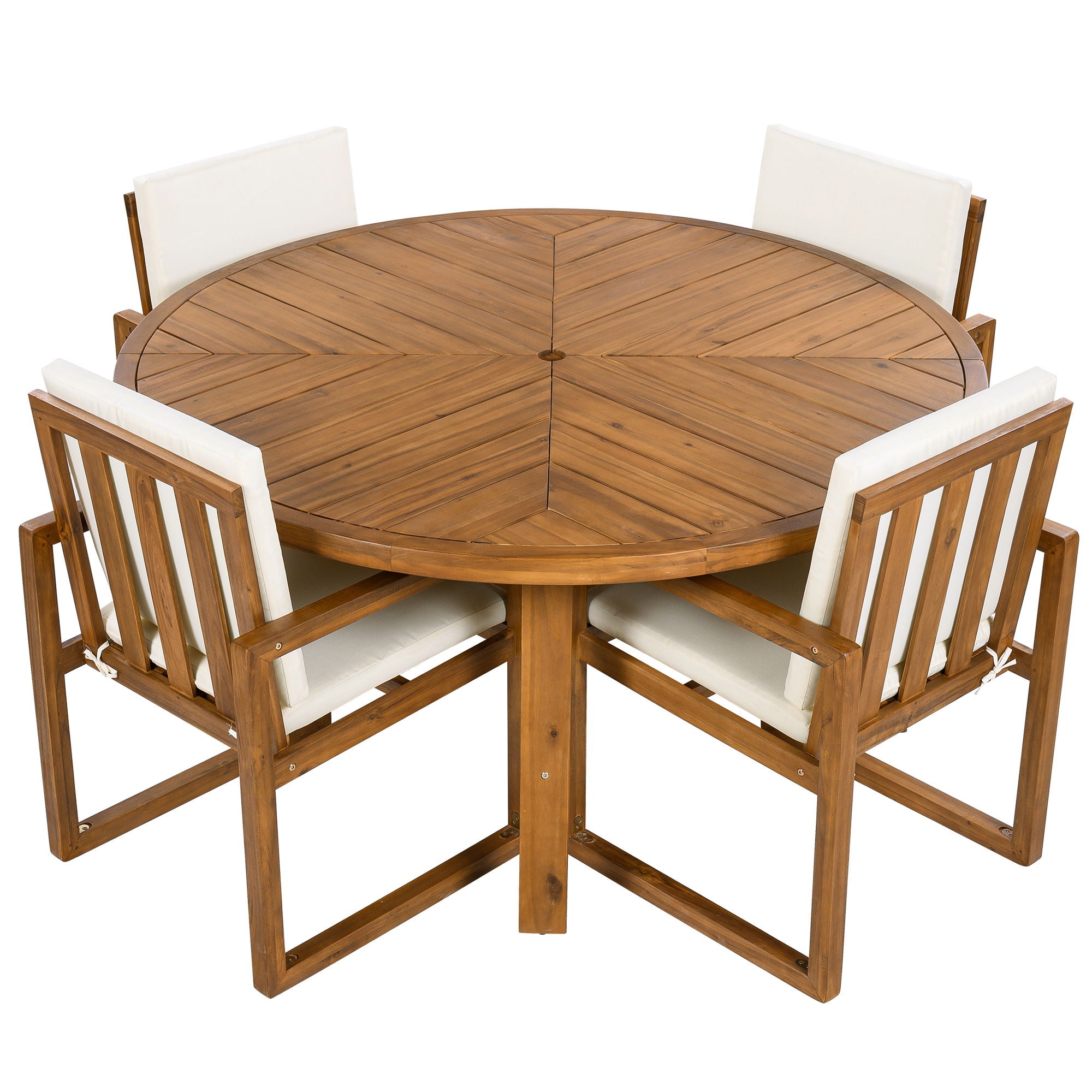 5 Piece Outdoor Patio Dining Set With 4 Armchairs And Table - Beige