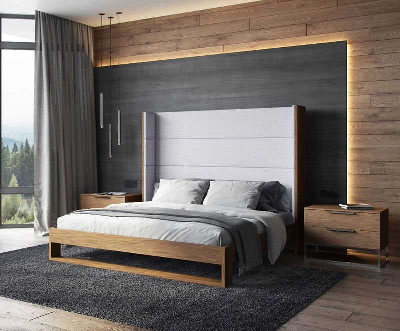 Modrest Heloise - Contemporary Grey Fabric & Walnut Trim Bed