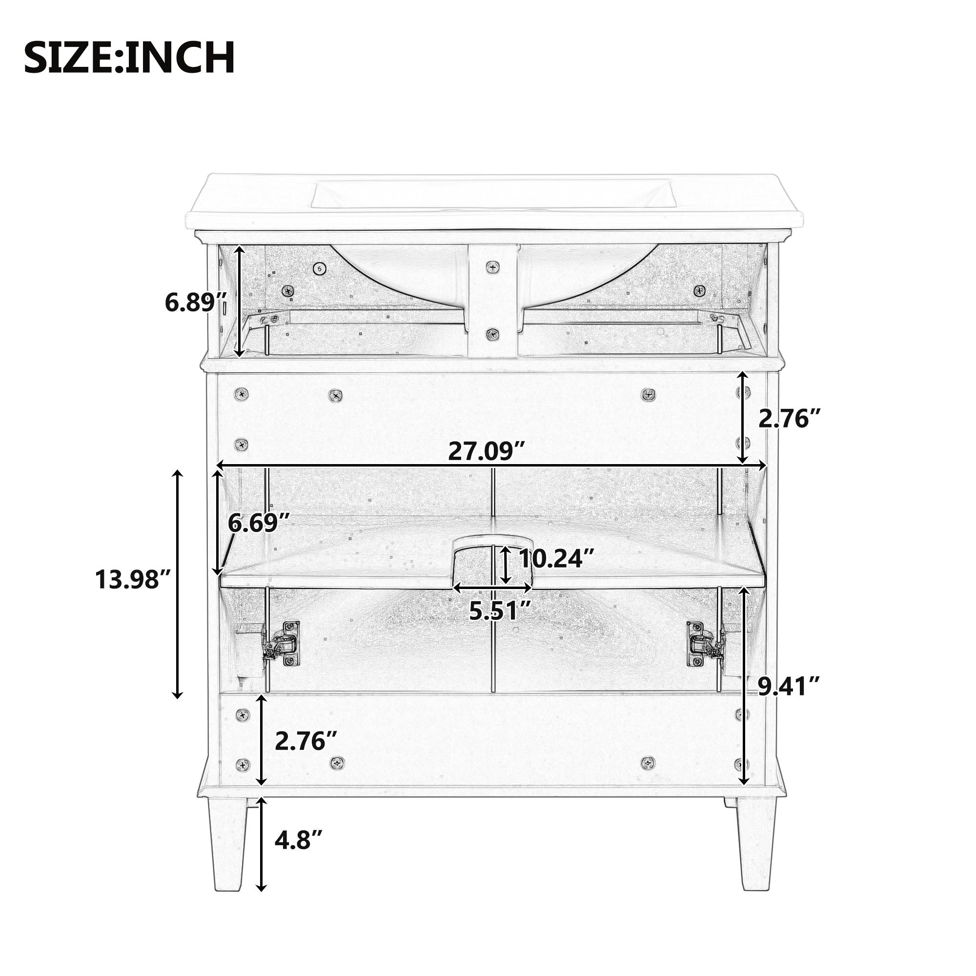 Bathroom Vanity With Ceramic Basin, Soft Close Door And Adjustable Shelves