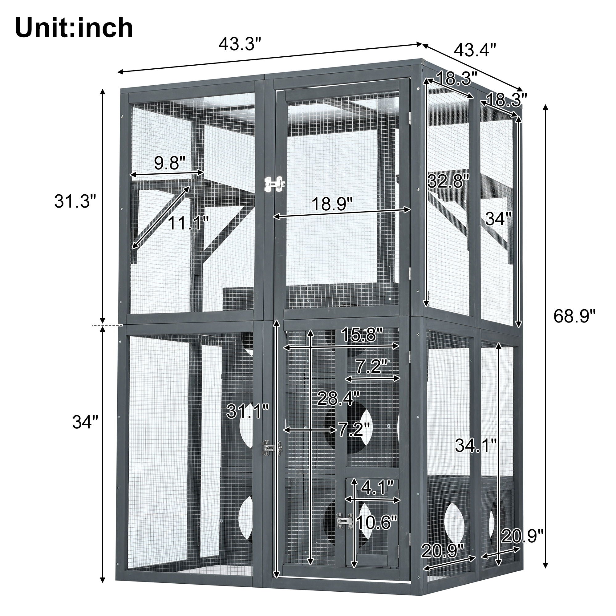 Outdoor Cat House With Shelves And Weather Protection, Removable Wood Boxes - Gray