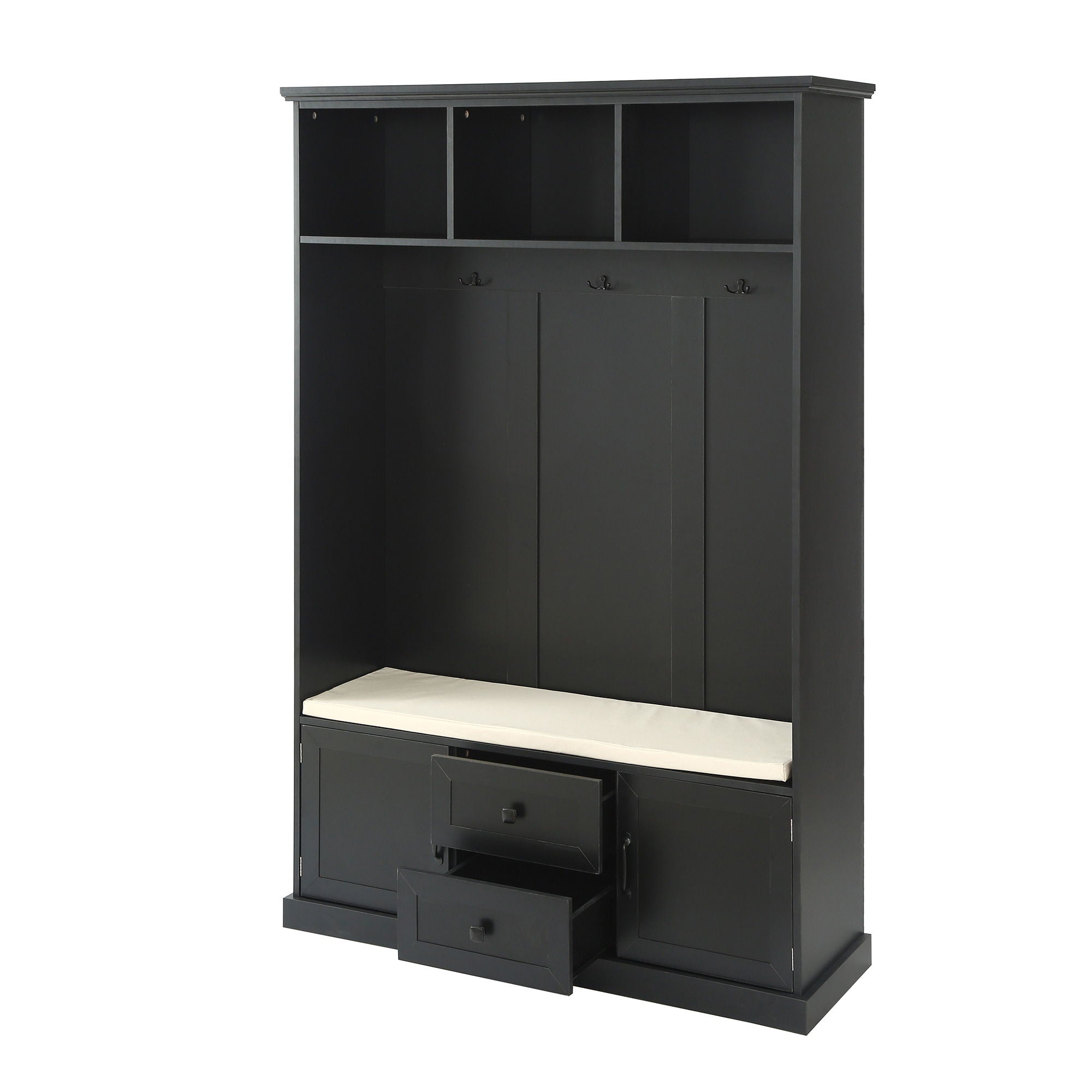 Hall Tree With 3 Hooks, Coat Hanger, Entryway Bench, Storage Bench, 3 In 1 Design