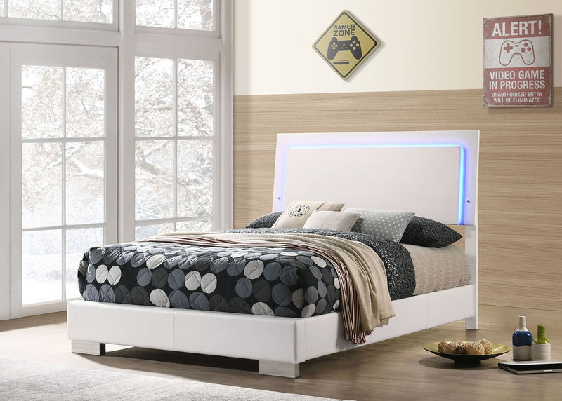 Felicity Wood California King LED Panel Bed White High Gloss