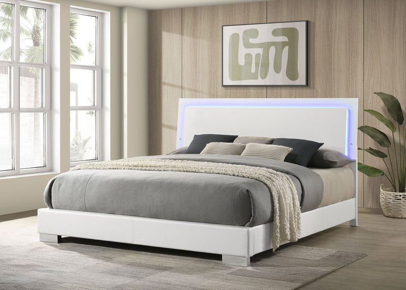 Felicity Wood California King LED Panel Bed White High Gloss