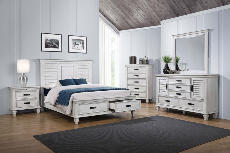 Franco Wood  Panel Bed Distressed White