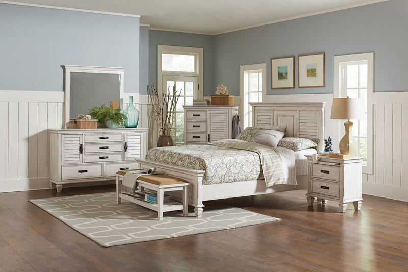 Franco Wood  Panel Bed Distressed White