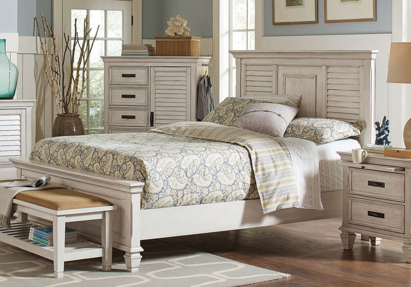 Franco Wood  Panel Bed Distressed White