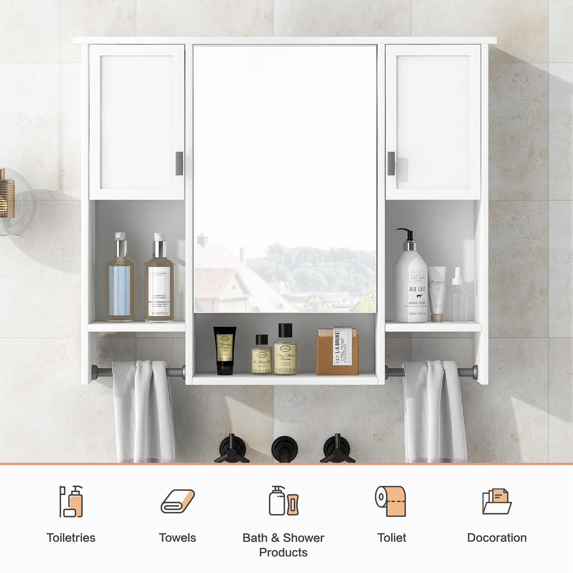 Wall Mounted Bathroom Storage Cabinet With Mirror, Medicine Cabinet With Towel Bar