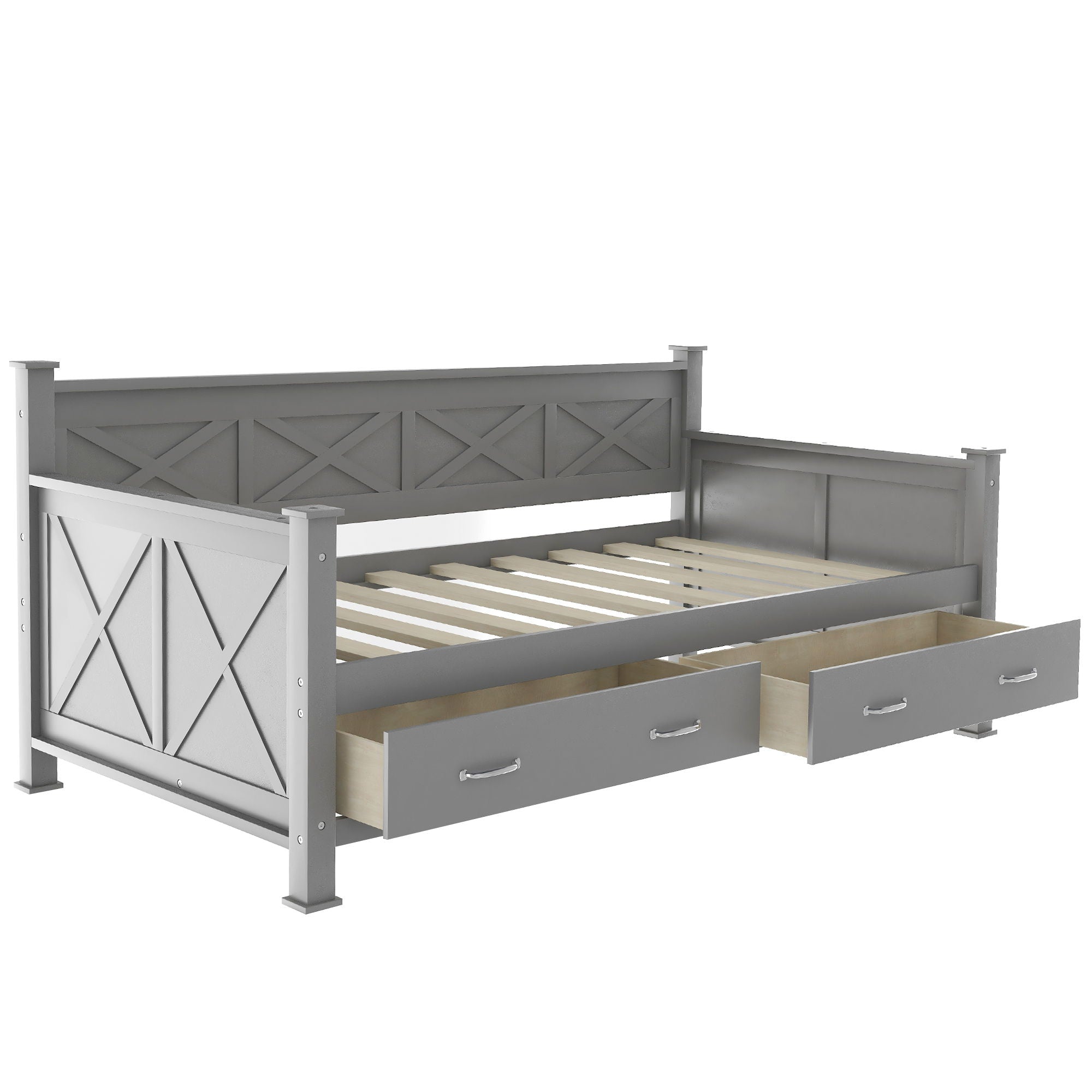 Modern Daybed With 2 Large Drawers, X Shaped Frame