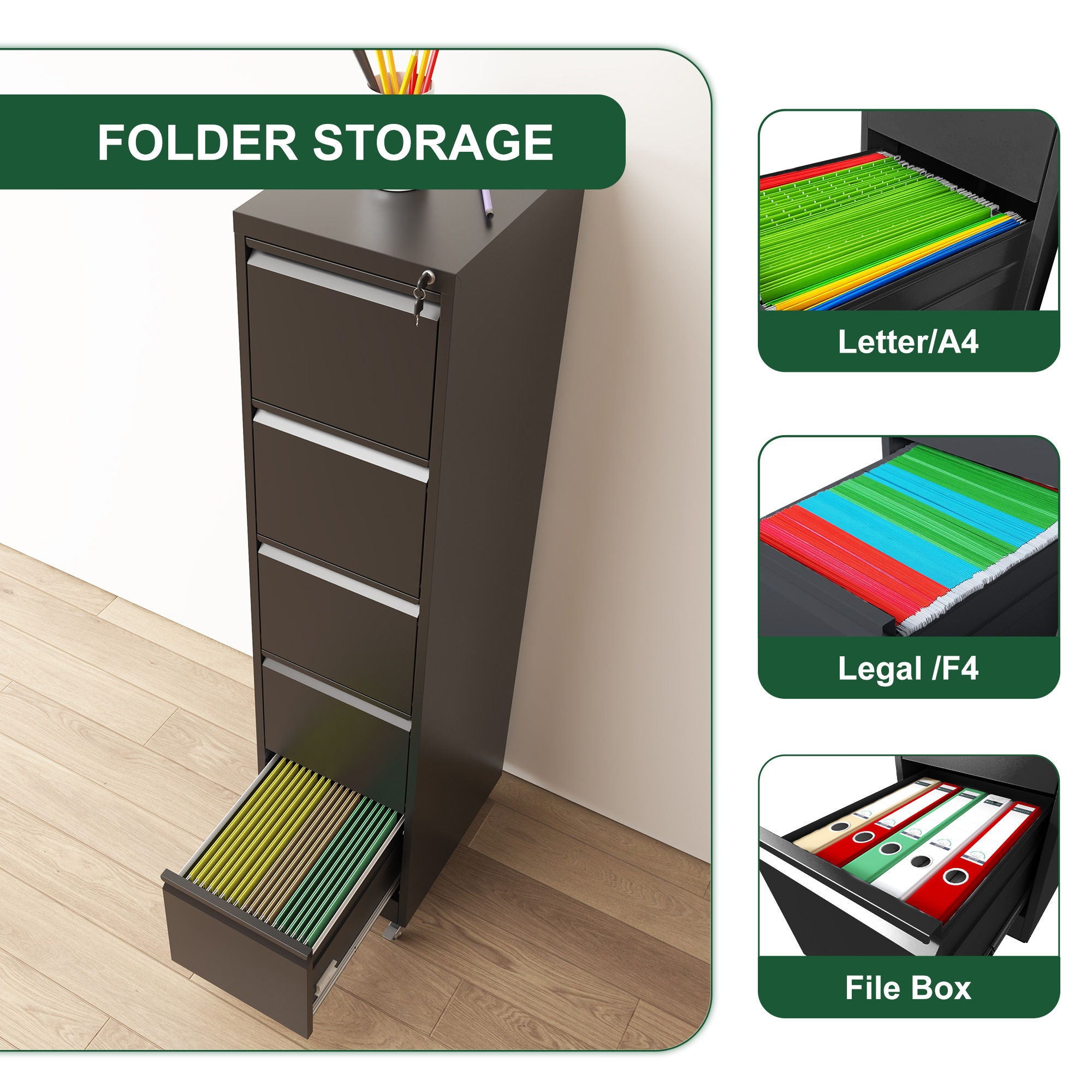 Drawer Metal Locking Vertical File Cabinet With Wheels Heavy Duty Lockable Storage