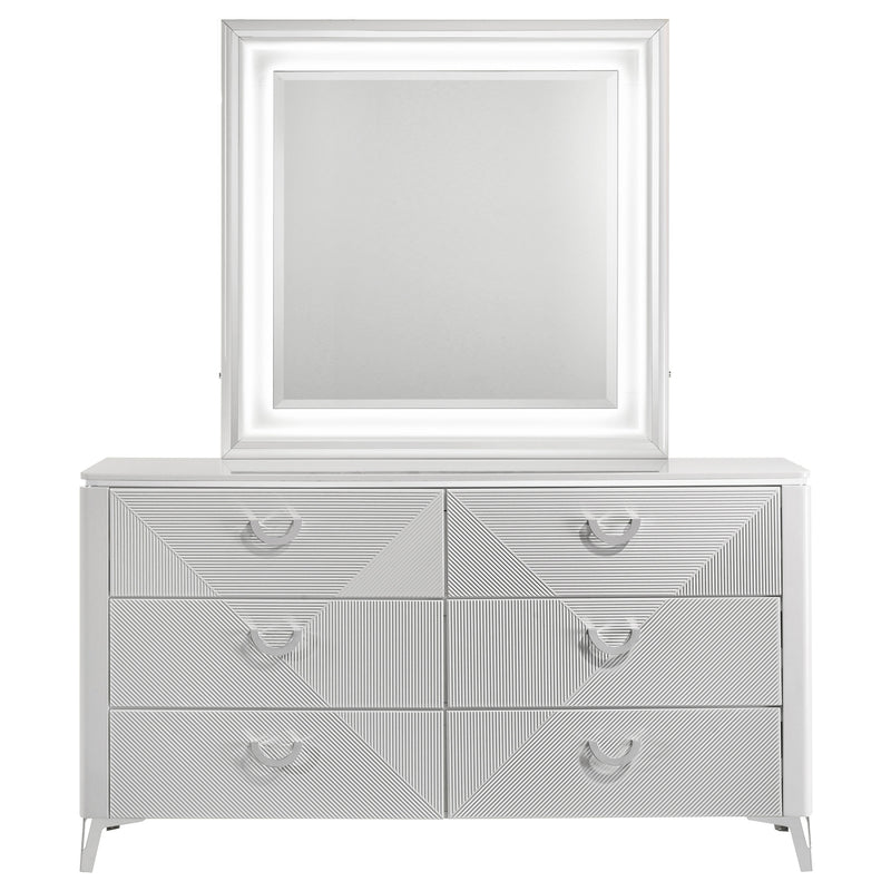 Cassia 6-drawer Dresser Cabinet with Mirror White High Gloss