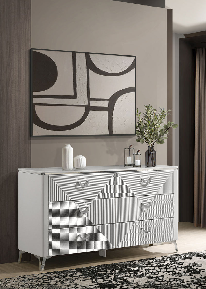 Cassia 6-drawer Bedroom Dresser Cabinet White High Gloss
