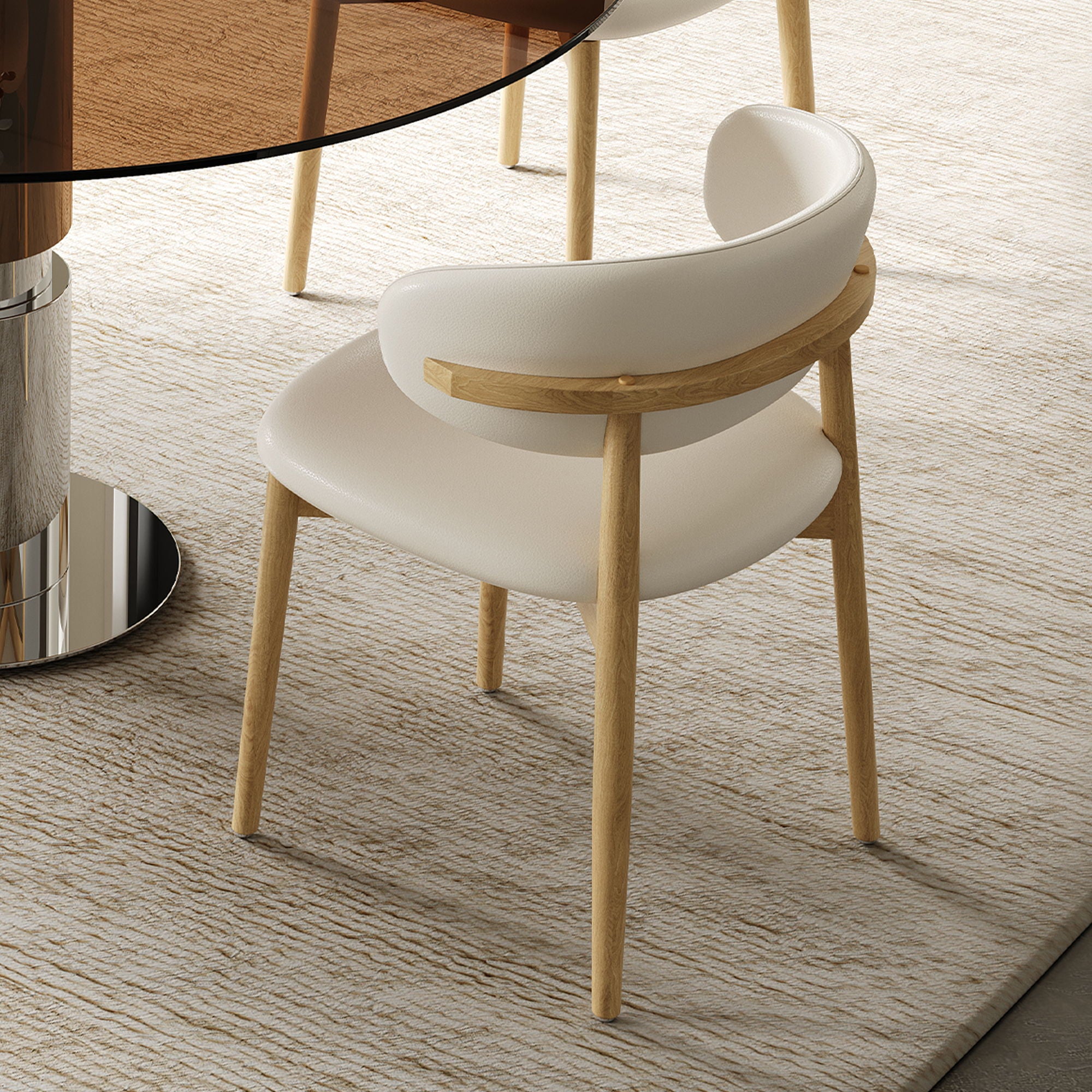 Round Dining Table & Tempered Glass Top - Brown