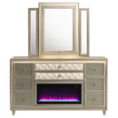 Lorient 8-drawer LED Flame Box Dresser and Mirror Ivory Camel