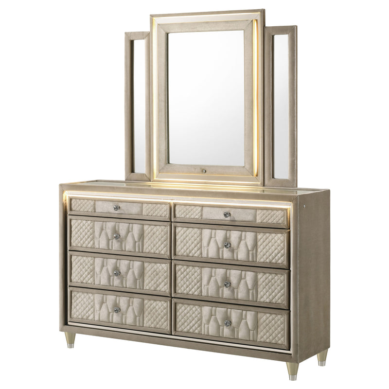 Lorient 8-drawer LED Dresser with Mirror Ivory and Camel