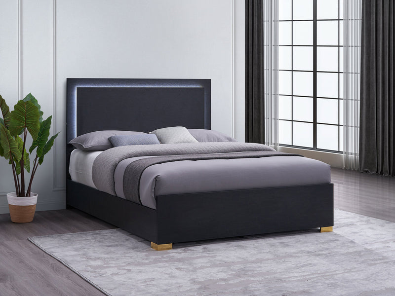 Marceline Wood  LED Panel Bed Black