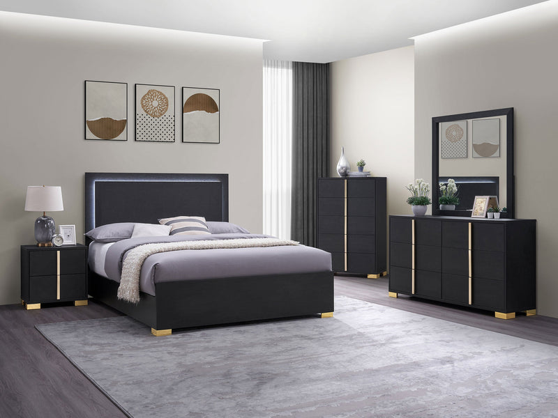 Marceline Wood  LED Panel Bed Black